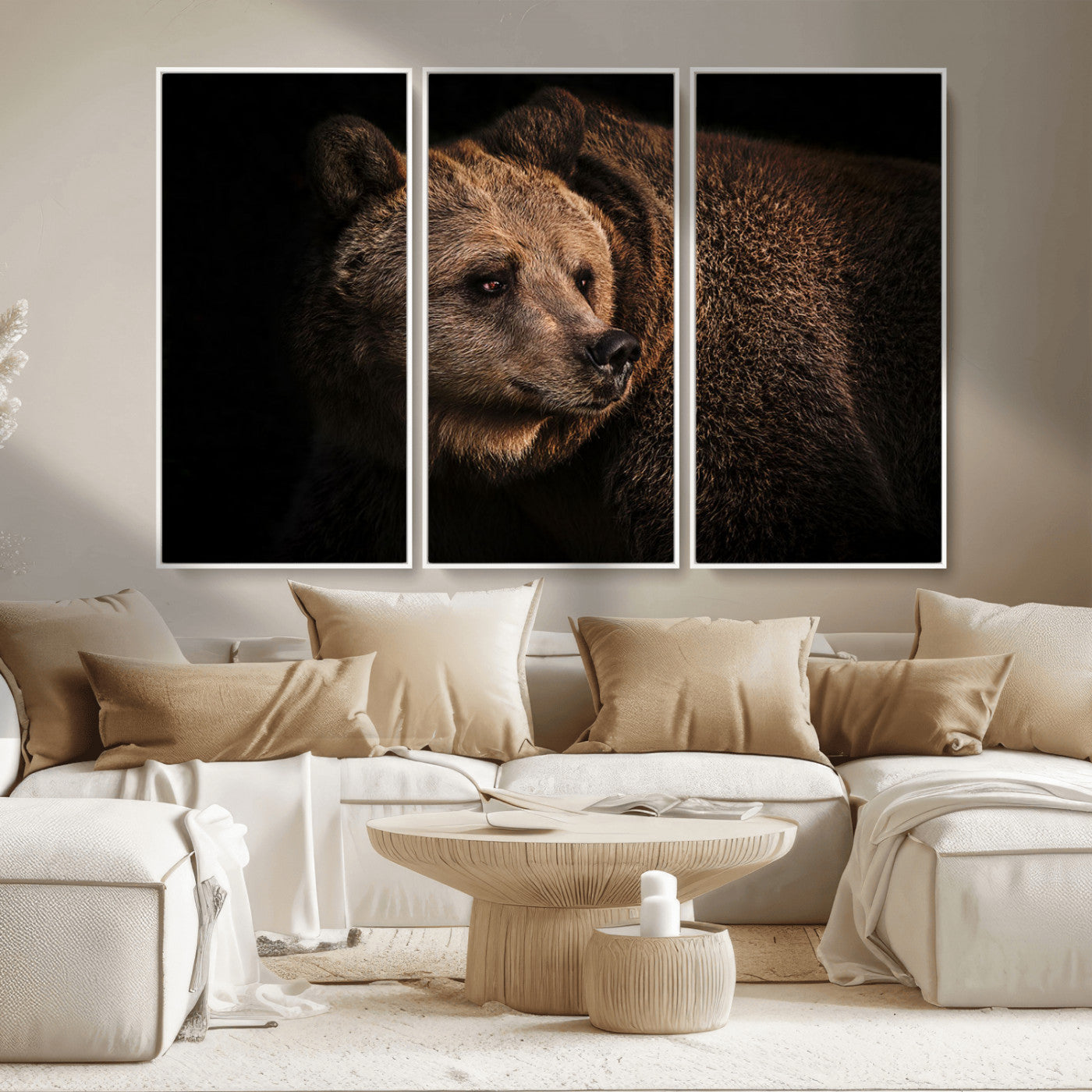 MGV-FC-48X32-3P - Wild Grizzly 399 Bear Canvas Wall Art Print, Bear Animal Canvas Artwork Print, Black Bear Wall Art