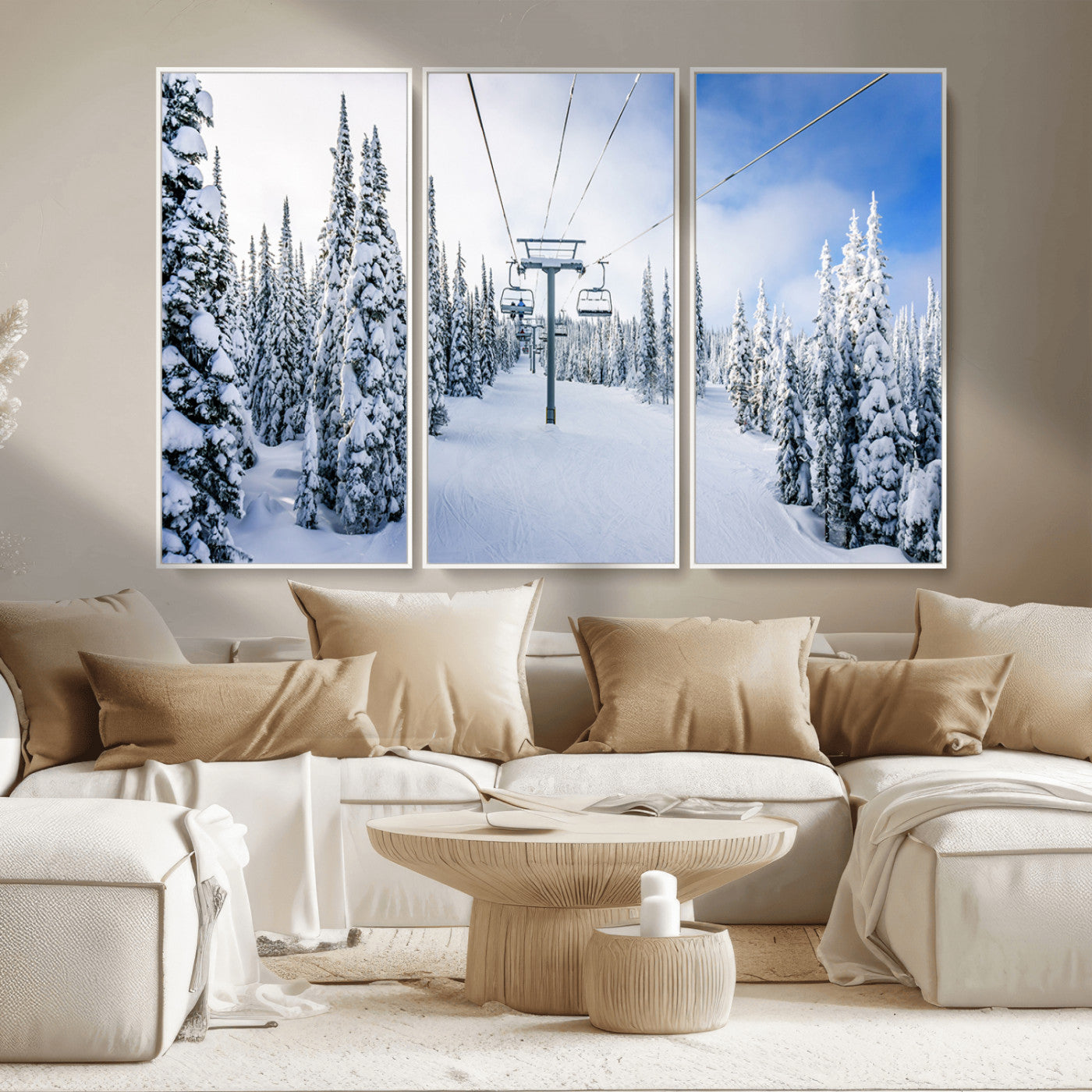 MGV-FC-48X32-3P - Winter Ski Lift Wall Art Print - Landscape Wall Art | Snowy Mountain Adventure | Perfect for Cabin