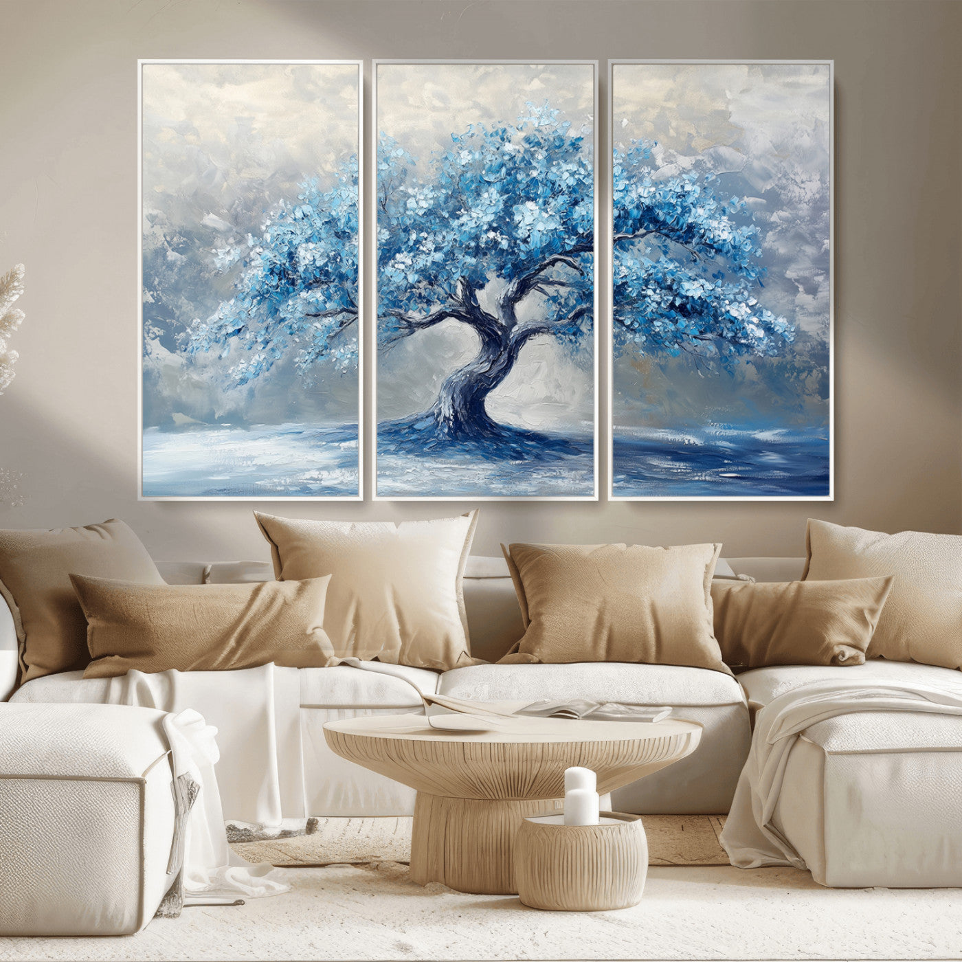 MGV-FC-48X32-3P - Abstract Blue Tree Art Canvas Print, Majestic Tree Wall Art Print for Farmhouse Decor