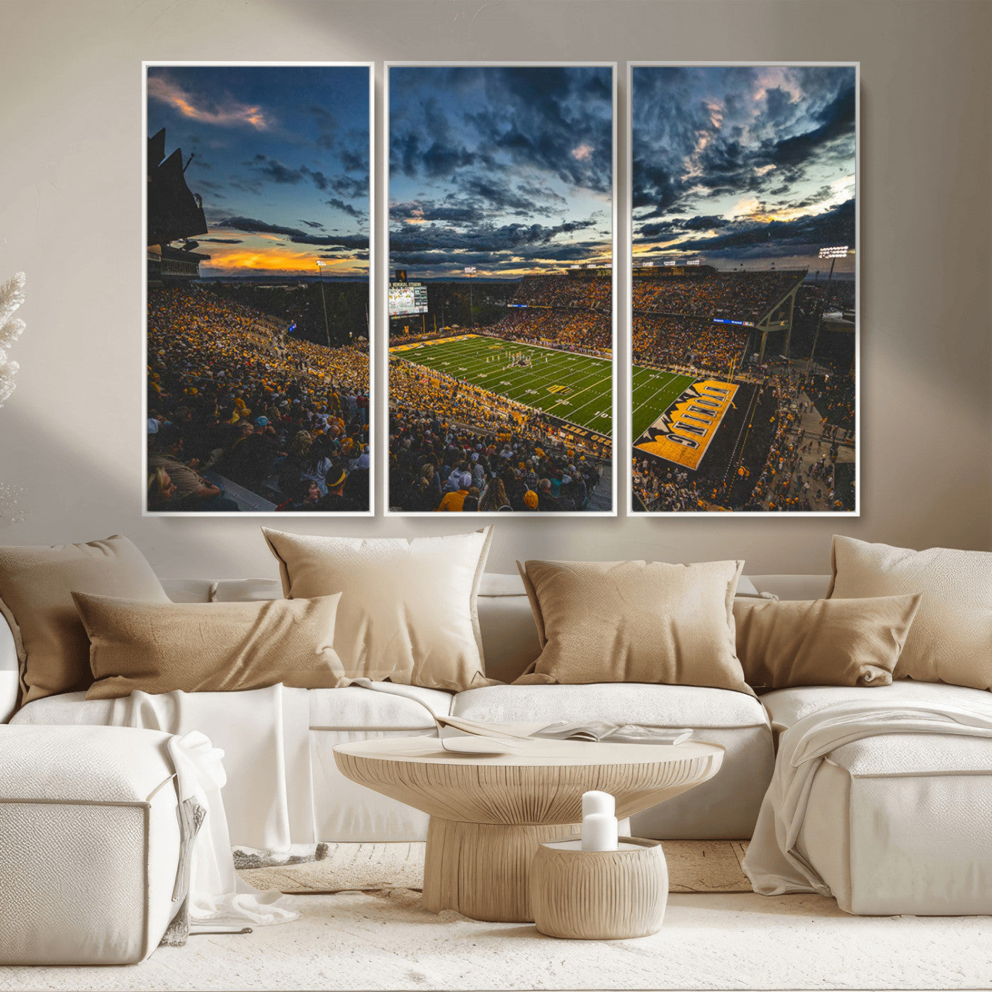 MGV-FC-48X32-3P - University of Wyoming Cowboys Football Team Print - Laramie War Memorial Stadium Wall Art Canvas