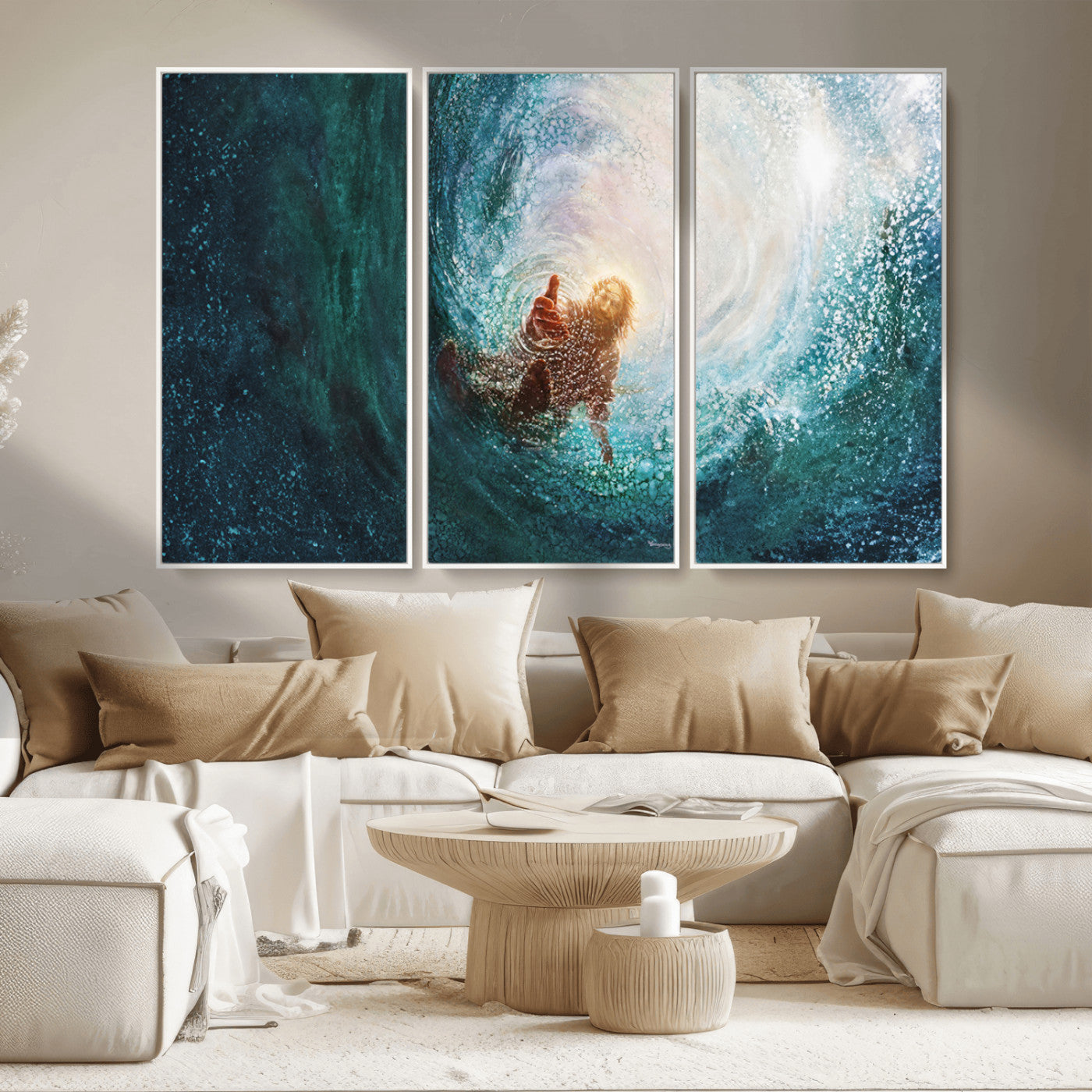 MGV-FC-48X32-3P - Powerful Jesus Canvas Print - Hand of Salvation, Inspirational Wall Art - Framed, Ready to Hang for