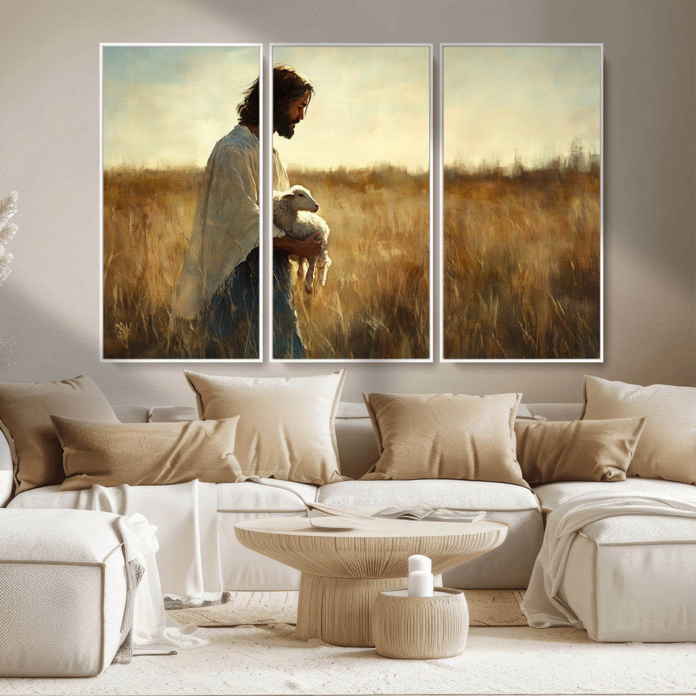 MGV-FC-48X32-3P - Jesus the Good Shepherd Wall Art Canvas Print - Inspirational Christian Religious Print for Prayer