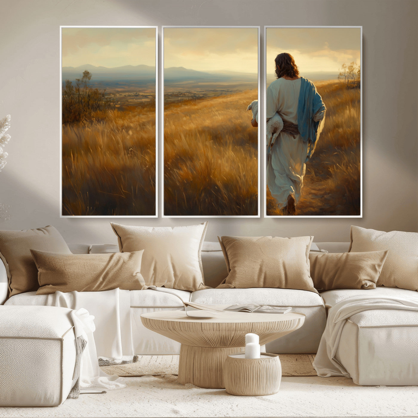 MGV-FC-48X32-3P - Jesus the Good Shepherd Wall Art Canvas Print - Inspirational Christian Religious Print for Prayer