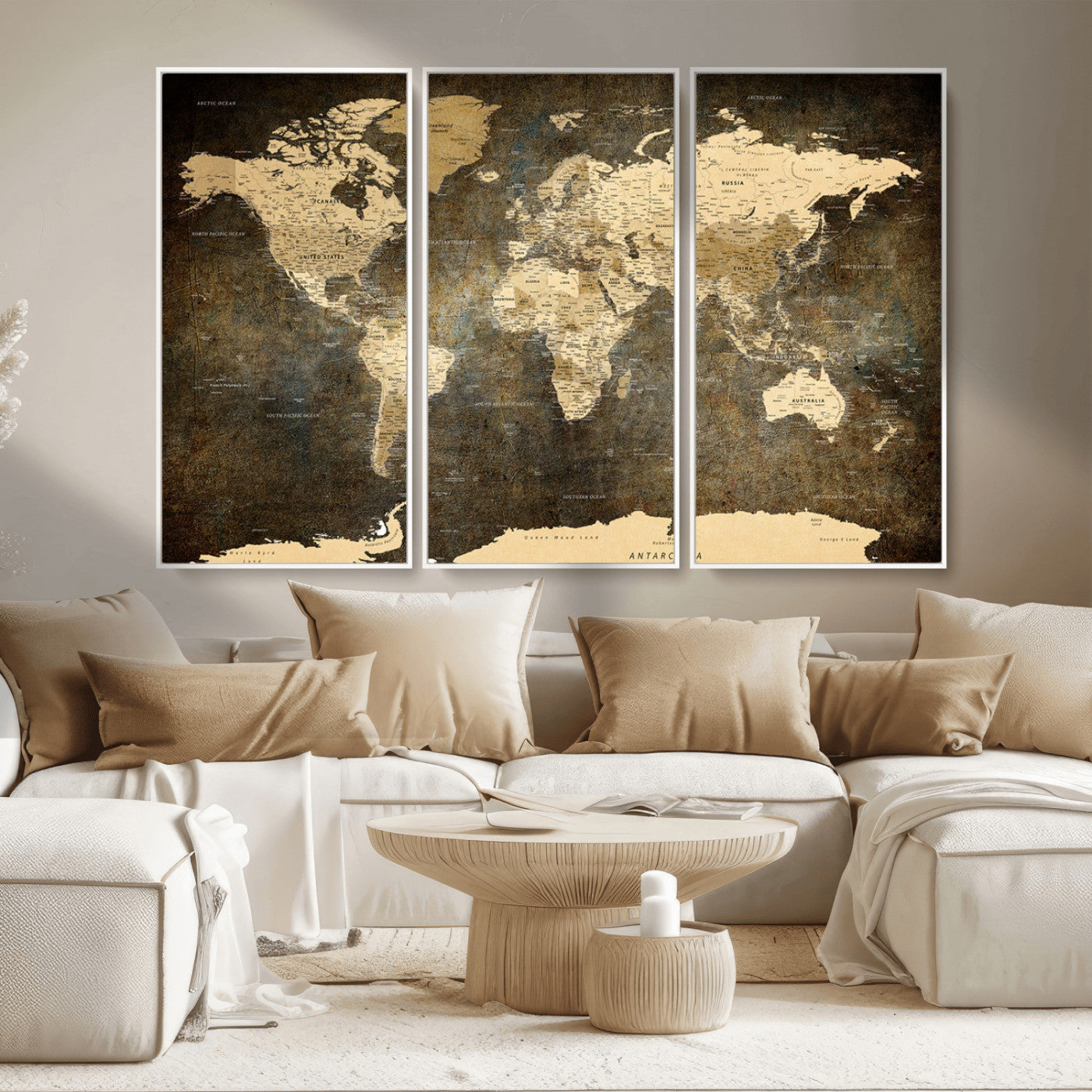 MGV-FC-48X32-3P - Push Pin World Map Canvas Print – Framed Wall Art for Couples to Track Their Travels – Anniversary