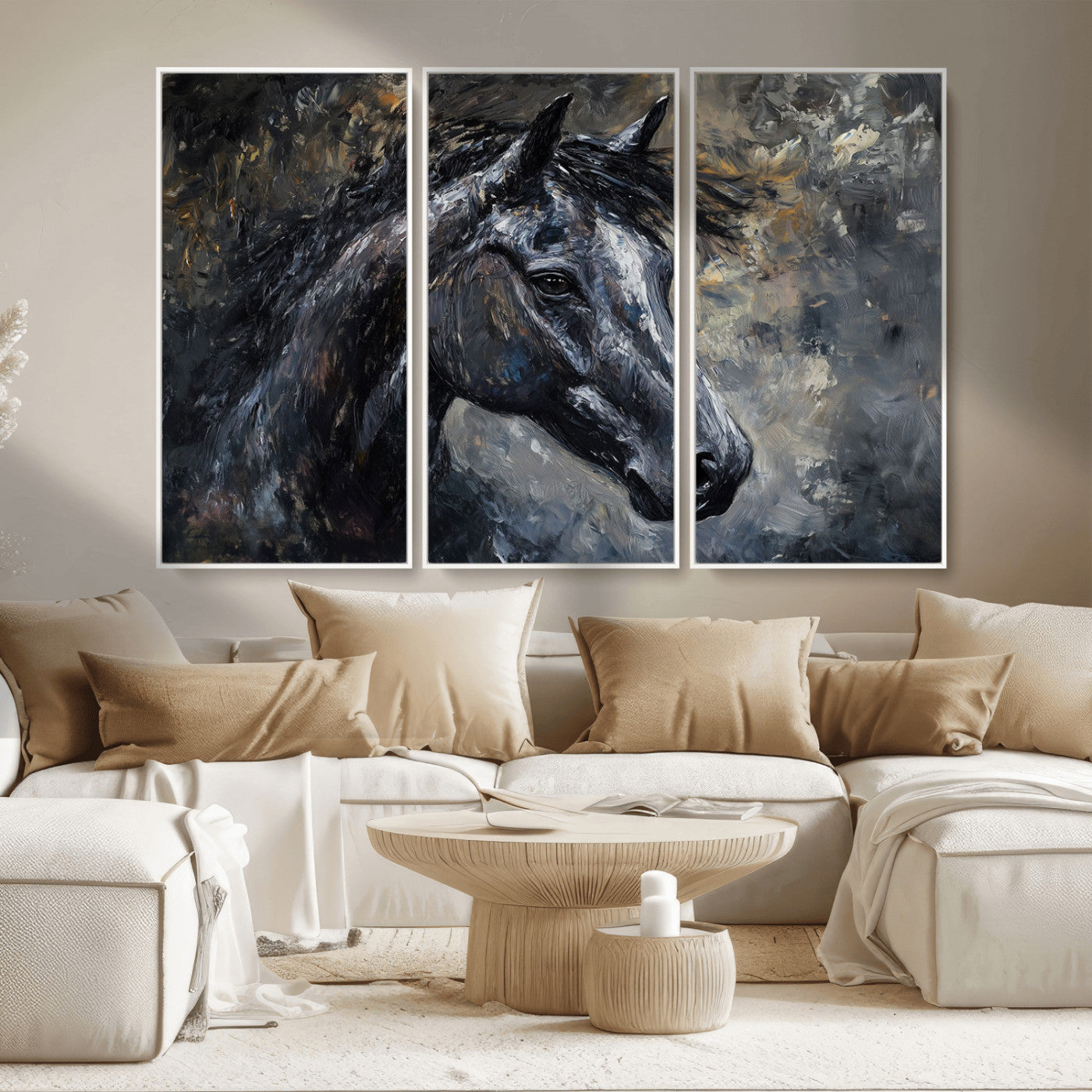 MGV-FC-48X32-3P - Large Abstract Horse Wall Art Canvas Print | Farmhouse Wall Decor | Rustic Horse Art | Western Cabin