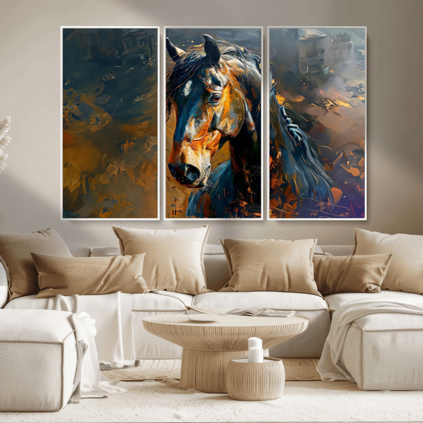 MGV-FC-48X32-3P - Abstract Horse Wall Art Canvas Print | Farmhouse Wall Decor | Western Cabin Art | Rustic Horse Decor