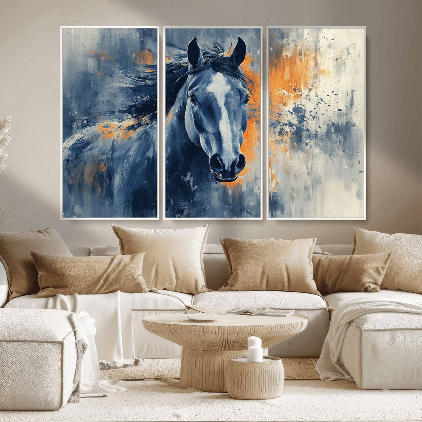 MGV-FC-48X32-3P - Abstract Blue Horse Wall Art Print Canvas | Horse Wall Art Print | Western Decor for Farmhouse |
