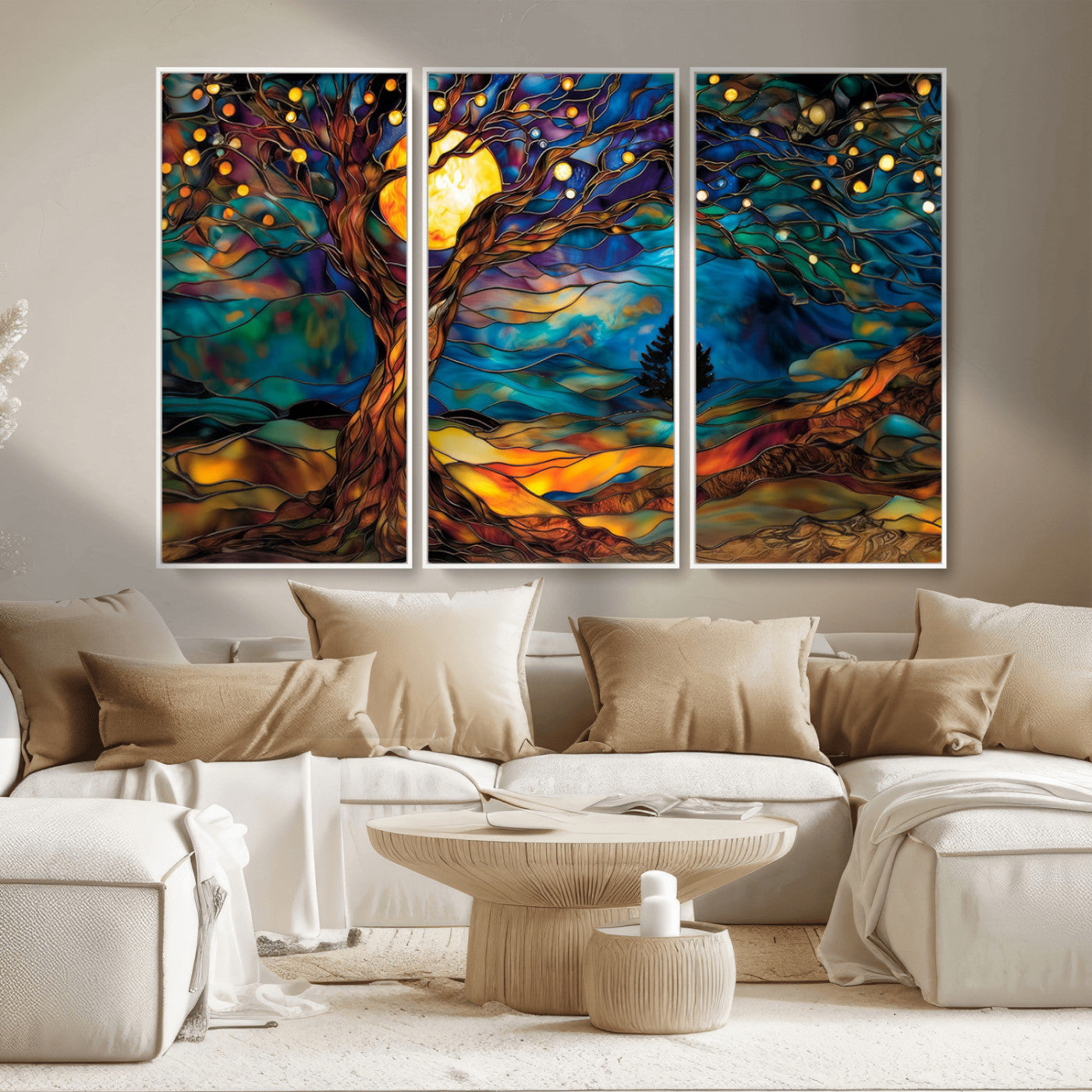 MGV-FC-48X32-3P - Tree of Life Wall Art - Yggdrasil Tree of Life Canvas Print - Vibrant Moonlit Tree Wall Art,  Tree