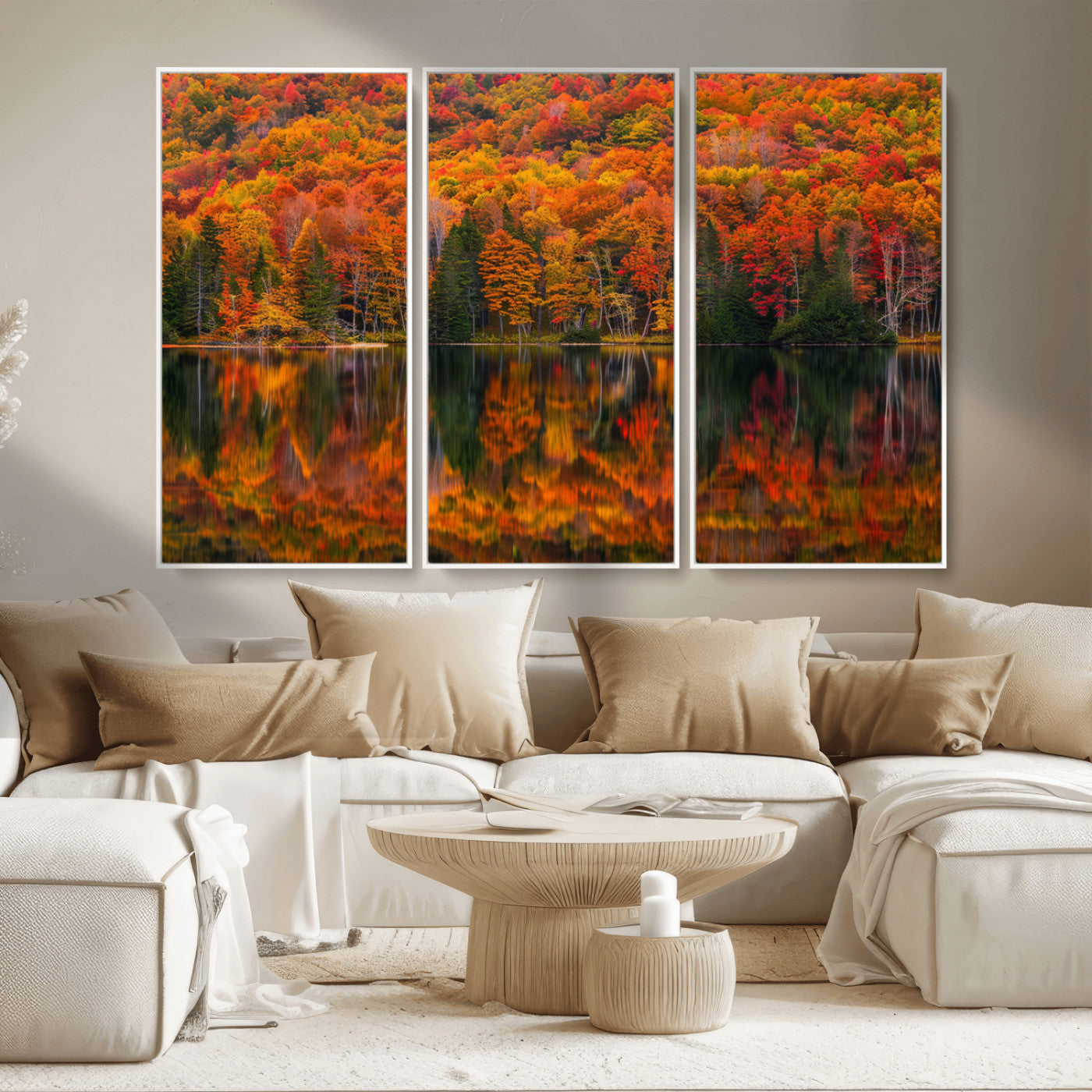 MGV-FC-48X32-3P - Fall Foliage Wall Art - Autumn Reflection Canvas Print, Stunning Fall Foliage Wall Art, Serene Lake