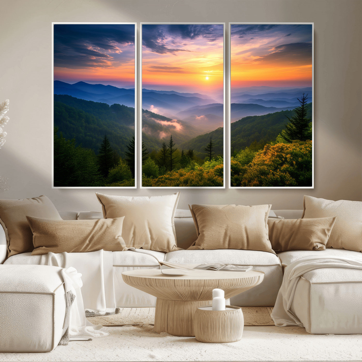 MGV-FC-48X32-3P - Majestic Mountain Sunrise Print | Landscape Wall Art | Canvas Print Ready to Hang | Farmhouse Wall