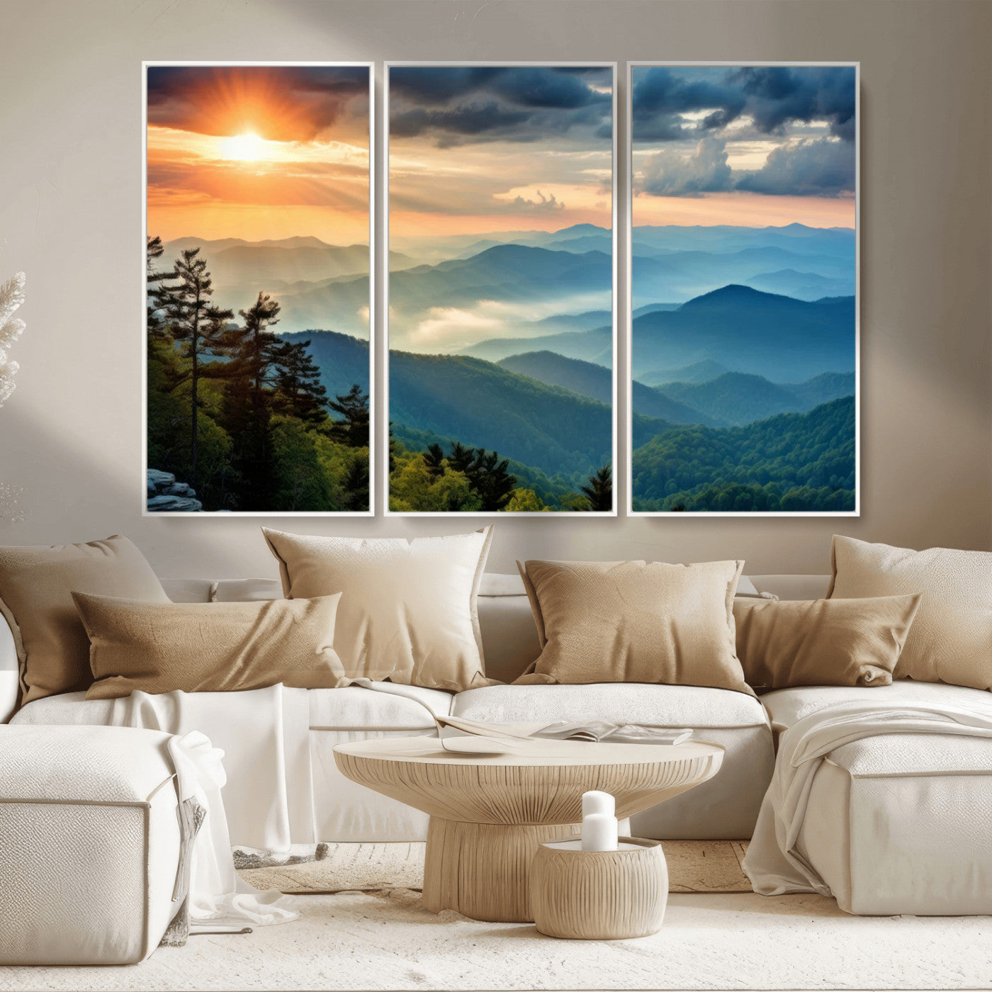 MGV-FC-48X32-3P - Sunrise Over Mountain Range Wall Art Canvas Print, Farmhouse Wall Decor, Cabin Wall Art