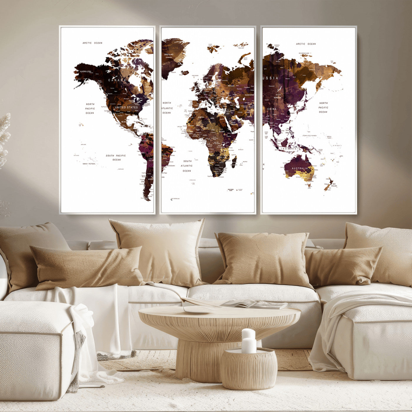 MGV-FC-48X32-3P - Push Pin World Map Canvas Print – Framed Wall Art for Couples to Track Their Travels – Anniversary