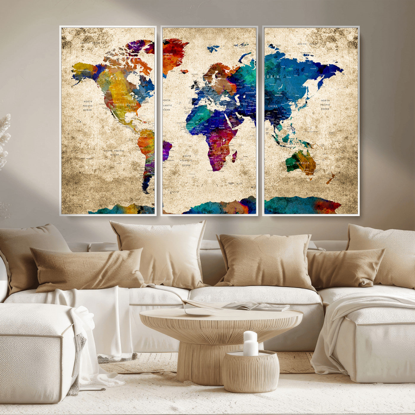 MGV-FC-48X32-3P - Push Pin World Map Canvas Print – Framed Wall Art for Couples to Track Their Travels – Anniversary