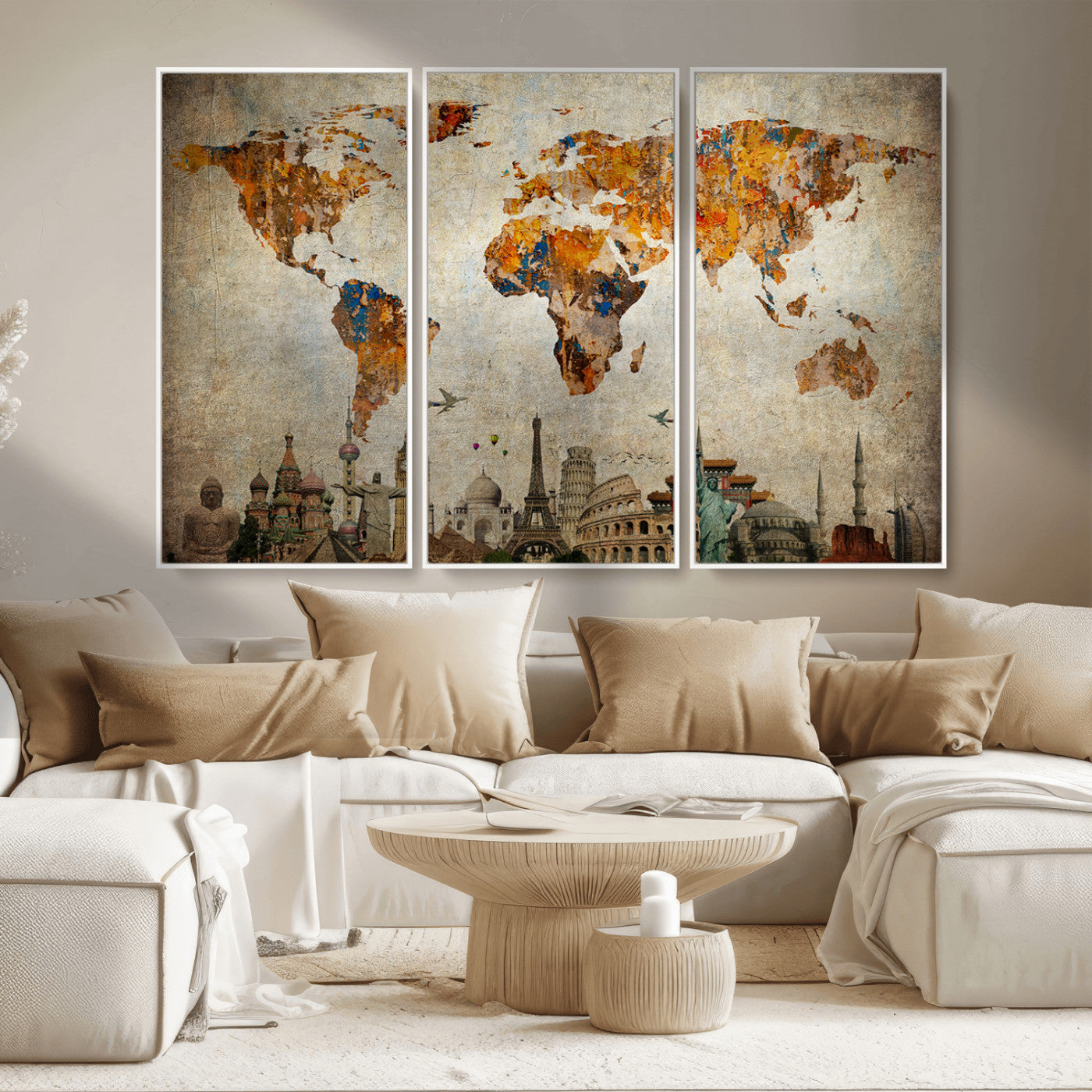 MGV-FC-48X32-3P - Push Pin World Map Canvas Print – Framed Wall Art for Couples to Track Their Travels – Anniversary