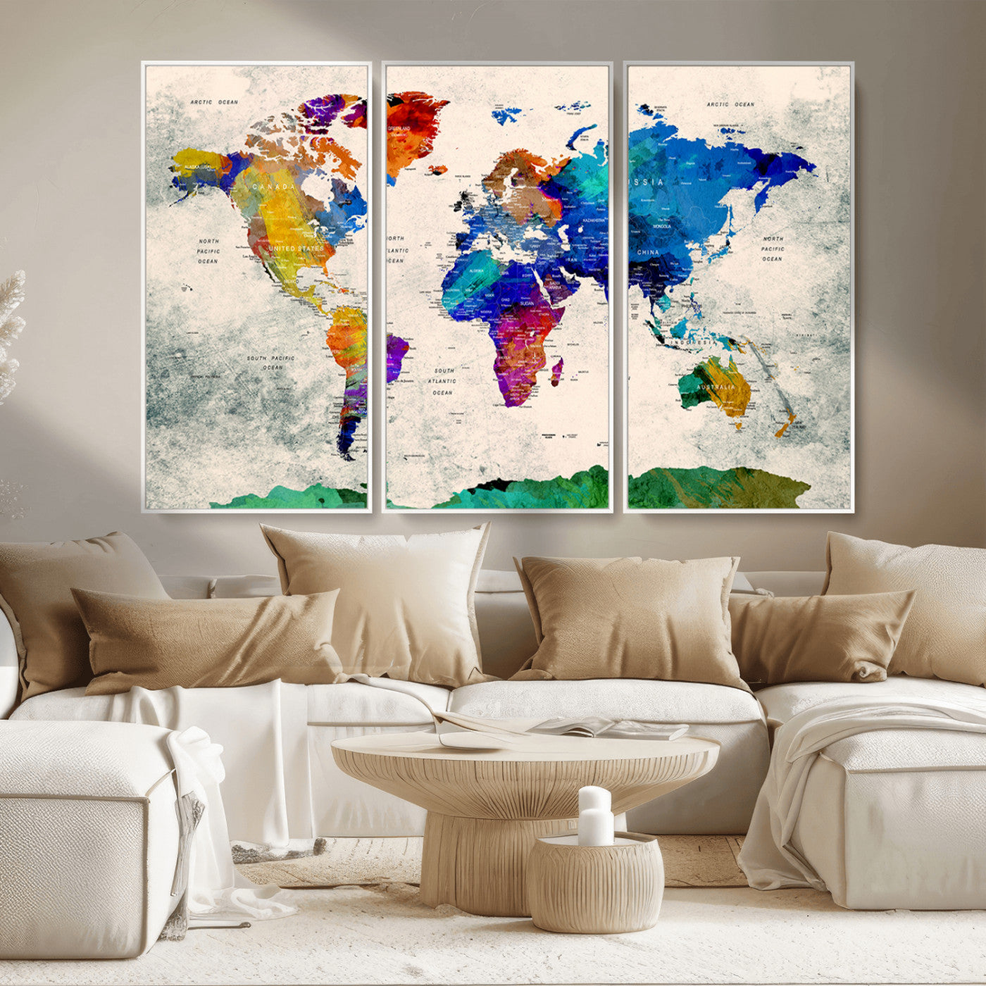 MGV-FC-48X32-3P - Push Pin World Map Canvas Print – Framed Wall Art for Couples to Track Their Travels – Anniversary