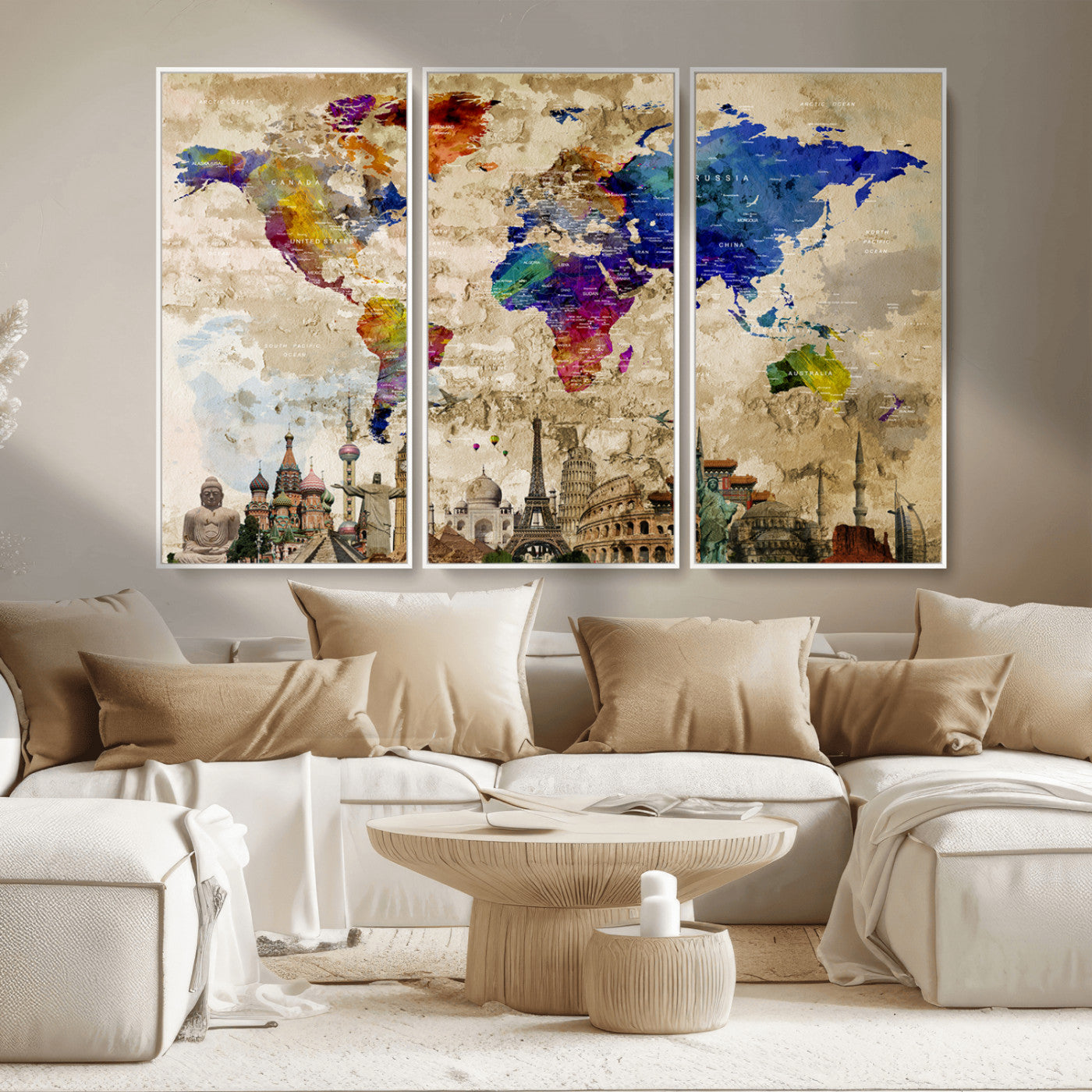 MGV-FC-48X32-3P - Push Pin World Map Canvas Print – Framed Wall Art for Couples to Track Their Travels – Anniversary