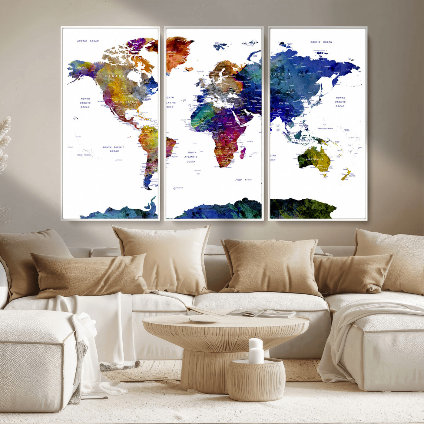 MGV-FC-48X32-3P - Push Pin World Map Canvas Print – Framed Wall Art for Couples to Track Their Travels – Anniversary
