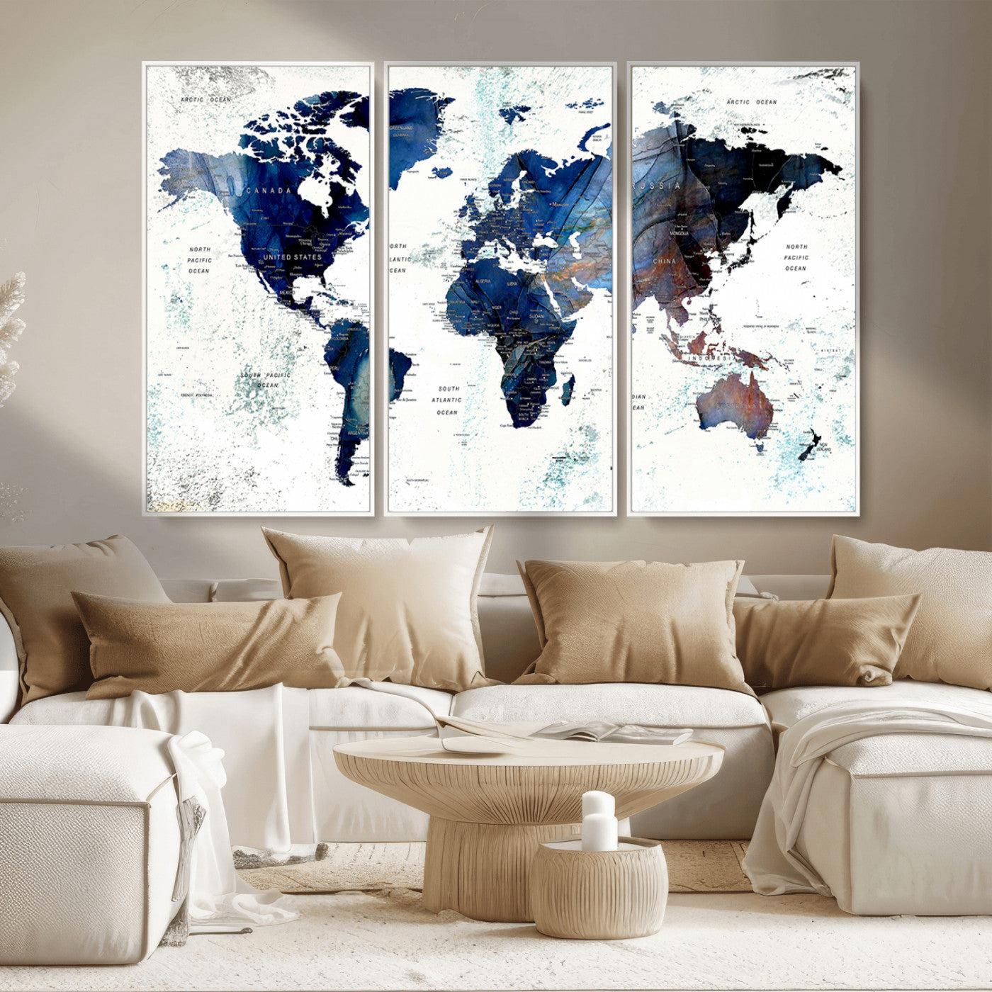 MGV-FC-48X32-3P - Push Pin World Map Canvas Print – Framed Wall Art for Couples to Track Their Travels – Anniversary