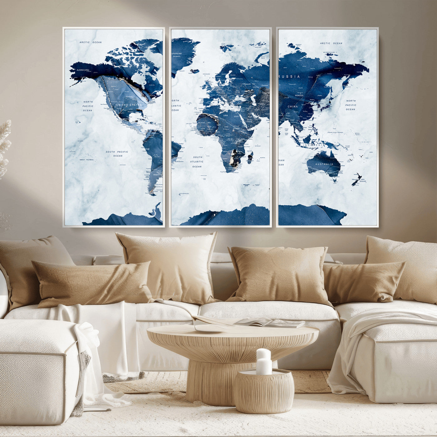 MGV-FC-48X32-3P - Push Pin World Map Canvas Print – Framed Wall Art for Couples to Track Their Travels – Anniversary