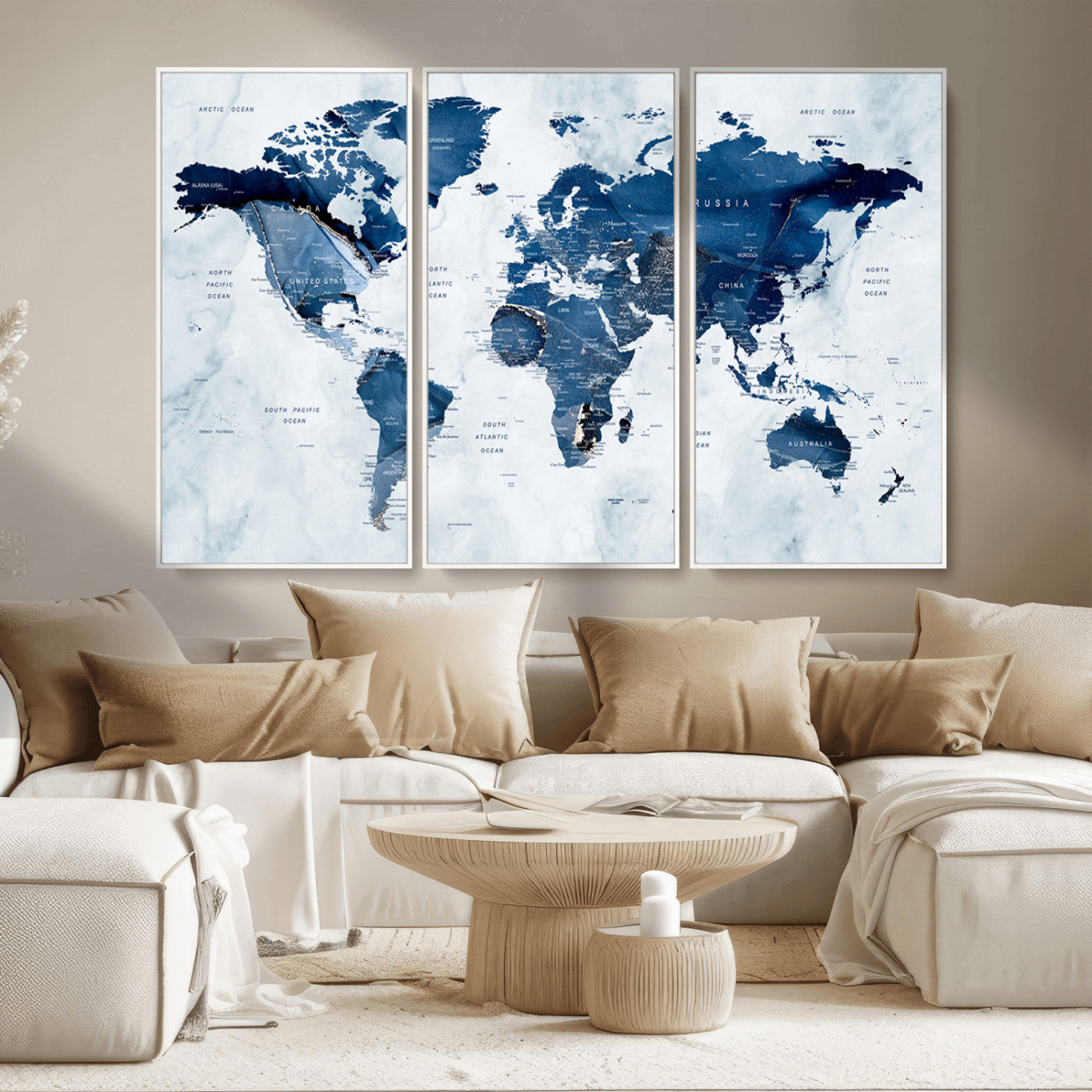 MGV-FC-48X32-3P - World Map Canvas Print – Framed Wall Art Home Adventure Decor