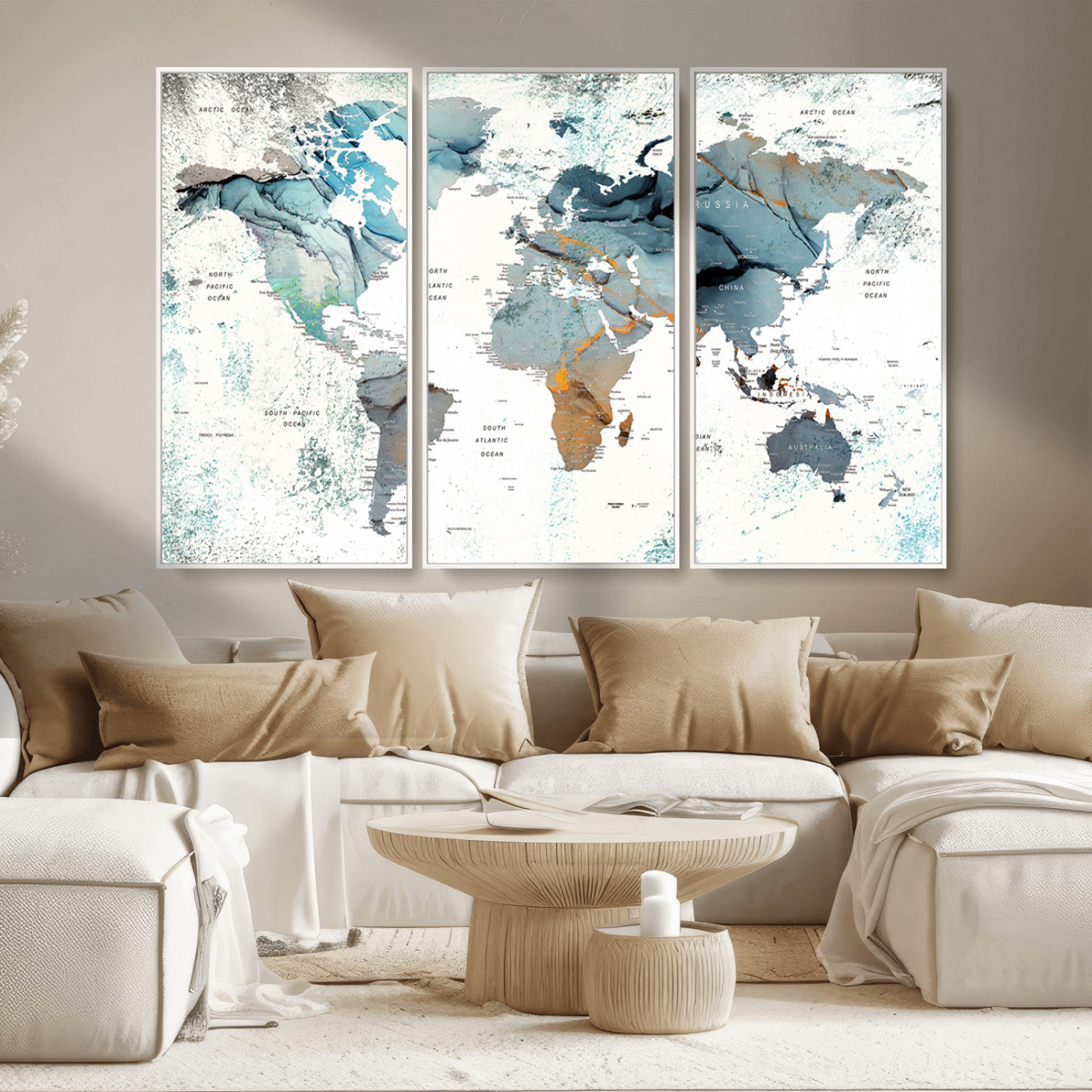 MGV-FC-48X32-3P - Push Pin World Map Canvas Print – Framed Wall Art for Couples to Track Their Travels – Anniversary