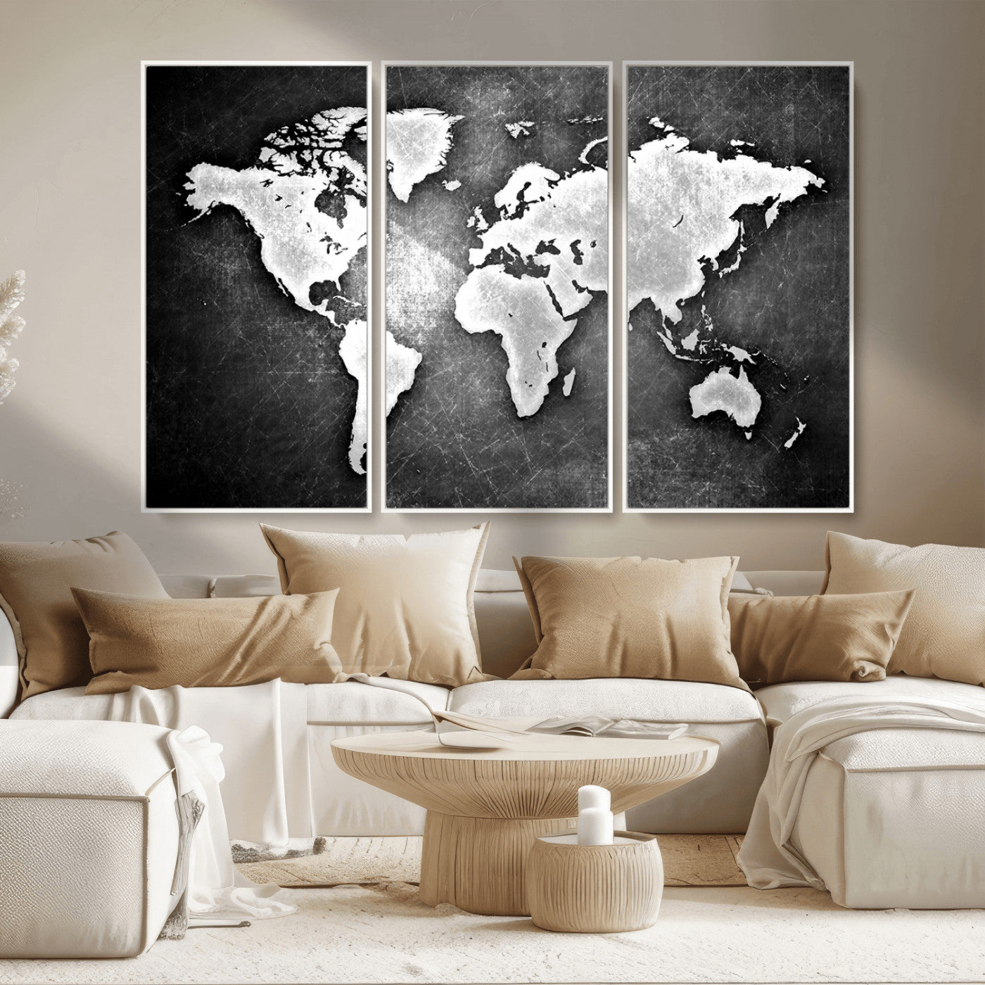 MGV-FC-48X32-3P - World Map Wall Art Canvas Print – Framed Wall Art for Anniversary Gift or Home Adventure Decor