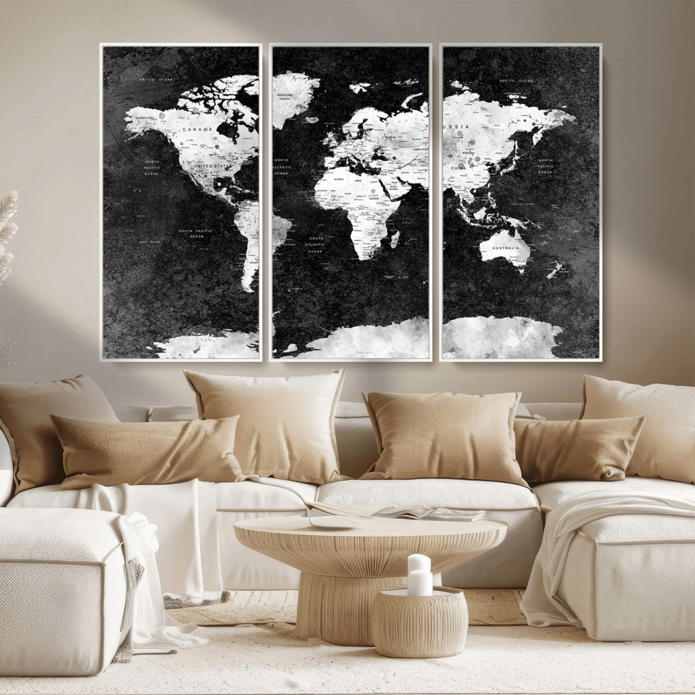 MGV-FC-48X32-3P - Push Pin World Map Canvas Print – Framed Wall Art for Couples to Track Their Travels – Anniversary