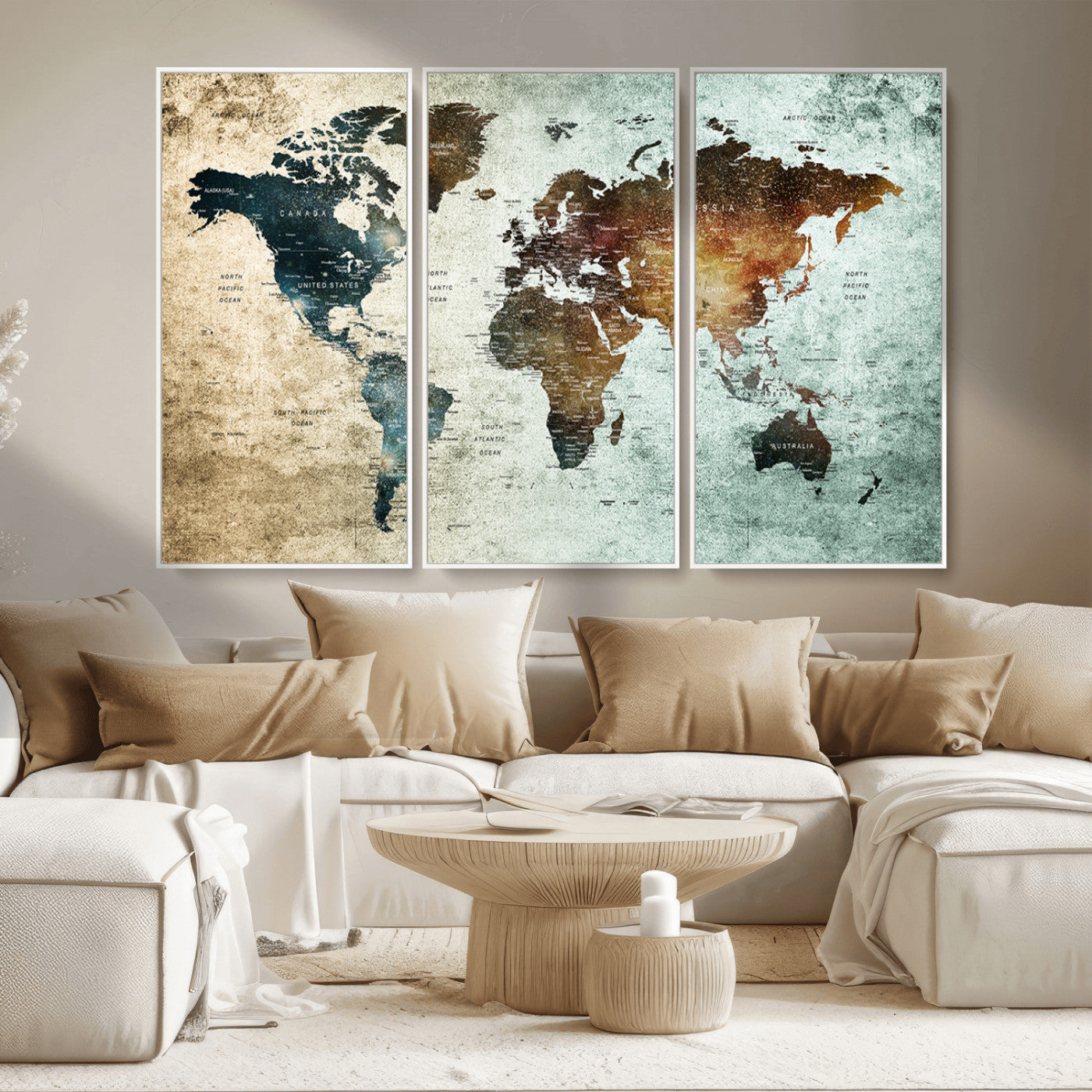 MGV-FC-48X32-3P - Push Pin World Map Canvas Print – Framed Wall Art for Couples to Track Their Travels – Anniversary
