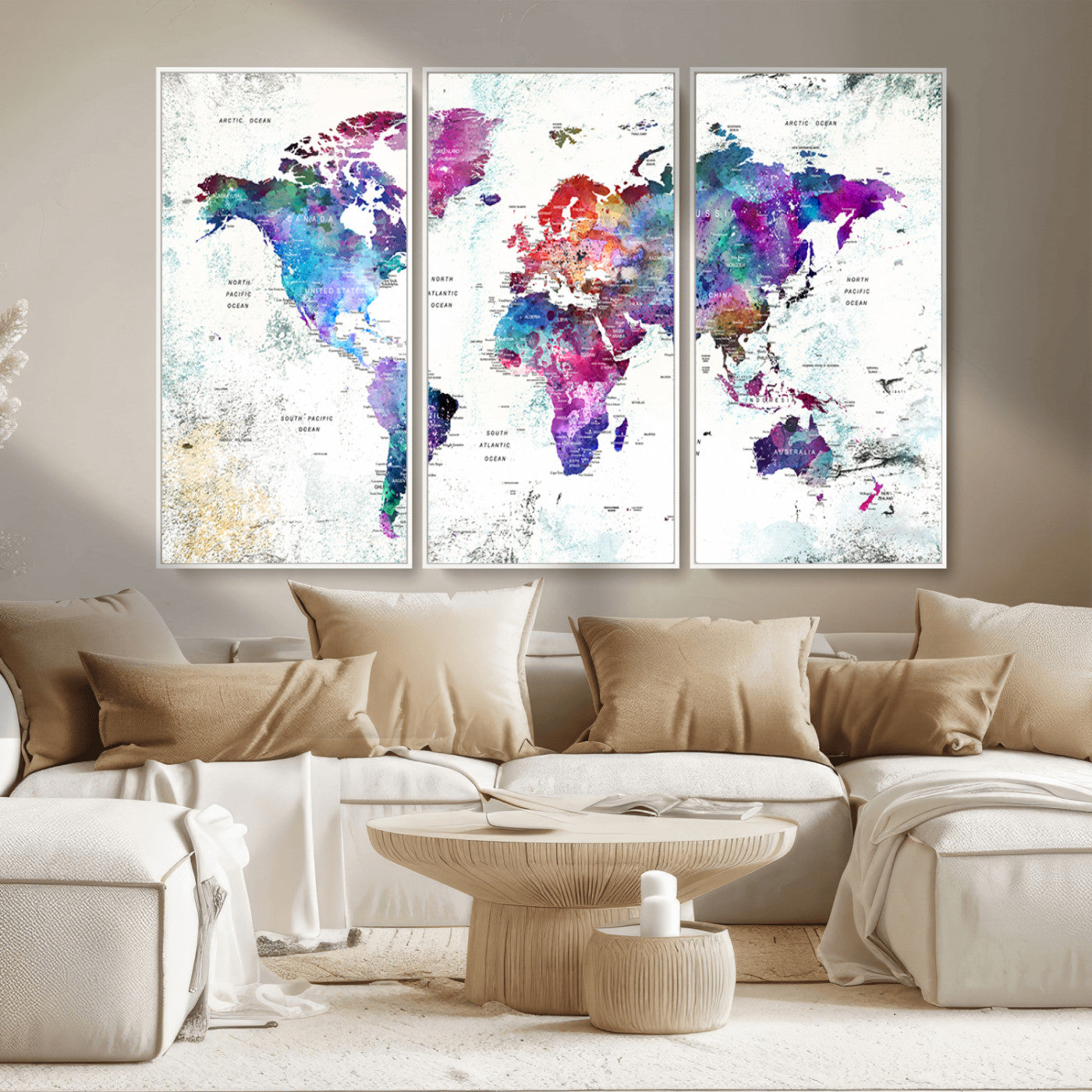 MGV-FC-48X32-3P - Push Pin World Map Canvas Print – Framed Wall Art for Couples to Track Their Travels – Anniversary