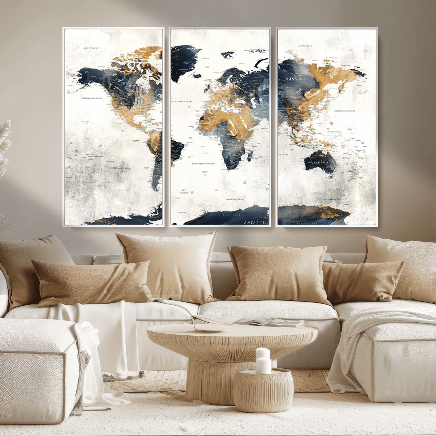 MGV-FC-48X32-3P - Push Pin World Map Canvas Print – Framed Wall Art for Couples to Track Their Travels – Anniversary