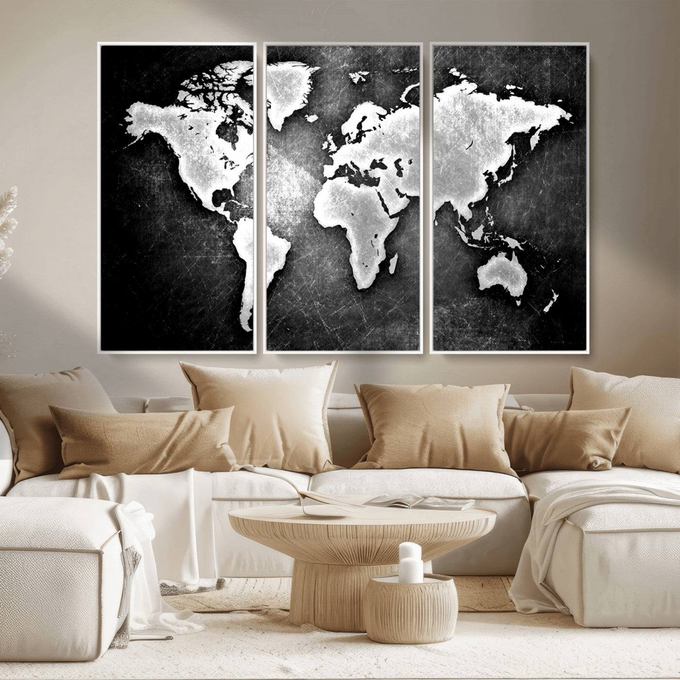 MGV-FC-48X32-3P - World Map Wall Art Canvas Print – Framed Wall Art for Anniversary Gift or Home Adventure Decor