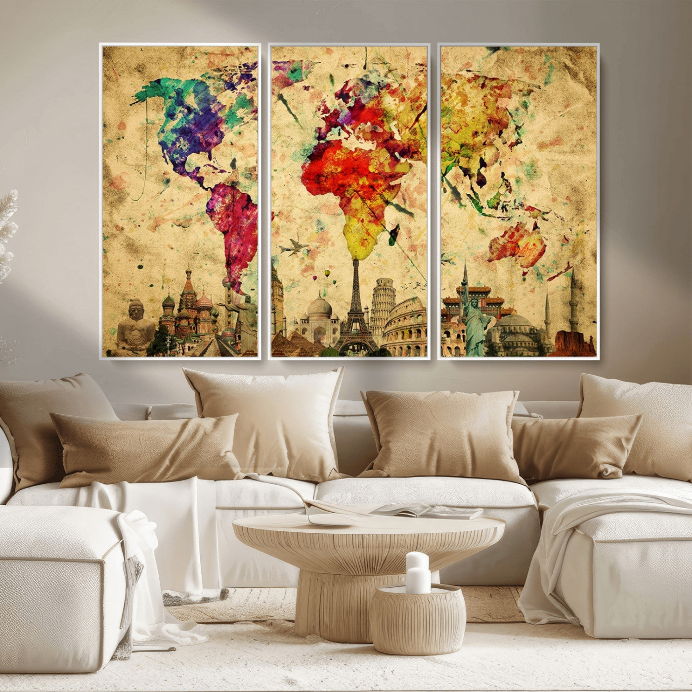MGV-FC-48X32-3P - Colorful World Map Wall Art World Map Canvas Print