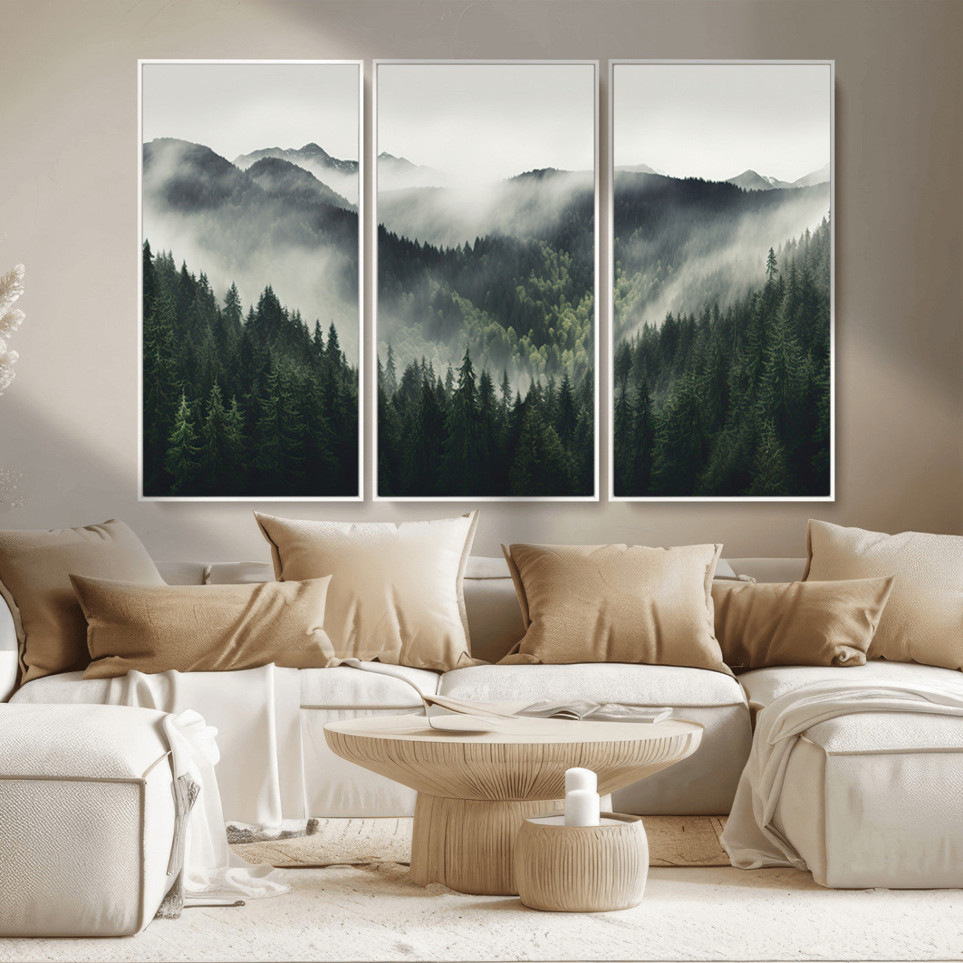 MGV-FC-48X32-3P - Misty Forest Canvas Print Wall Art Premium Canvas Print a Foggy and Serene Atmosphere