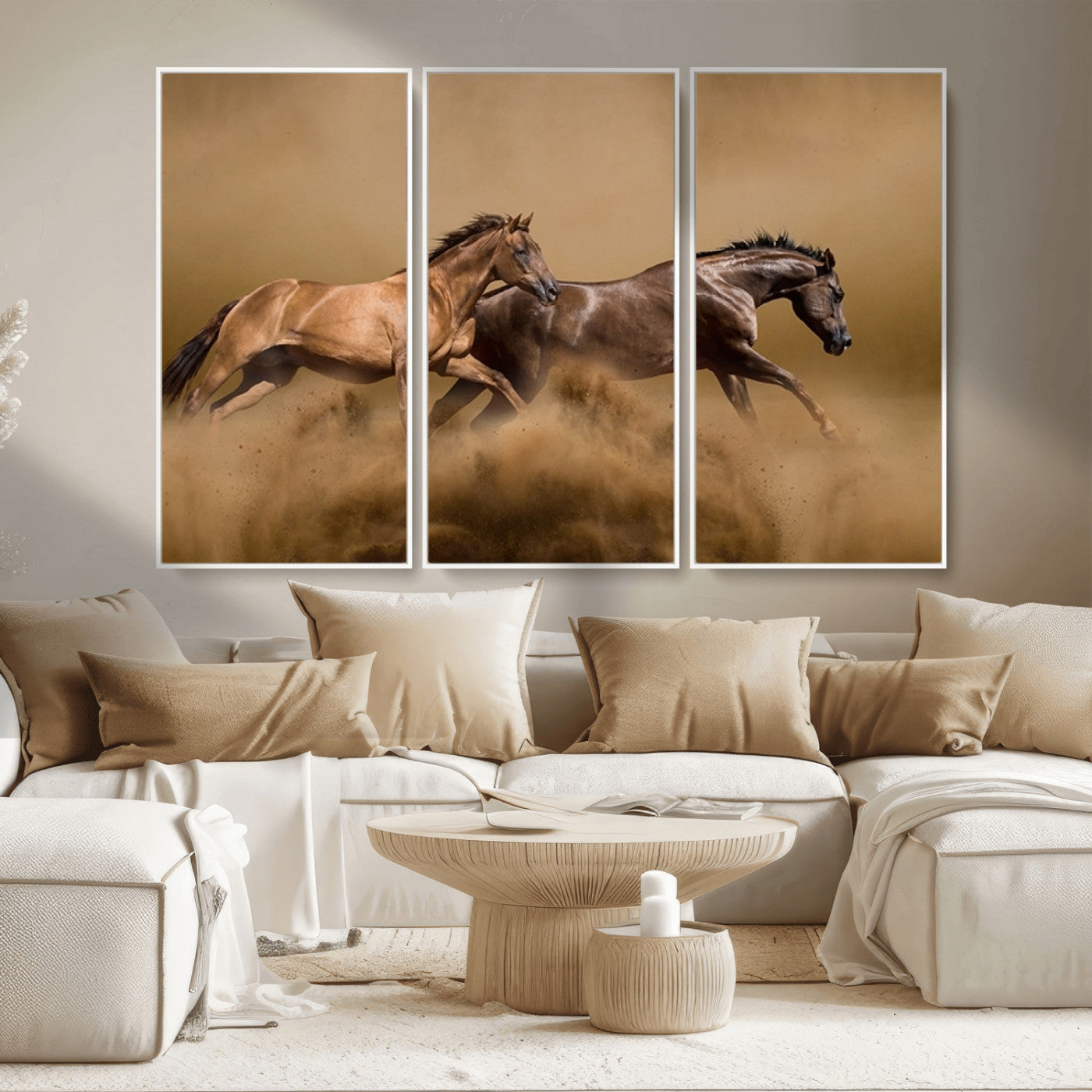 MGV-FC-48X32-3P - Large Wall Art Animal Canvas Print - Two Running Brown Horses