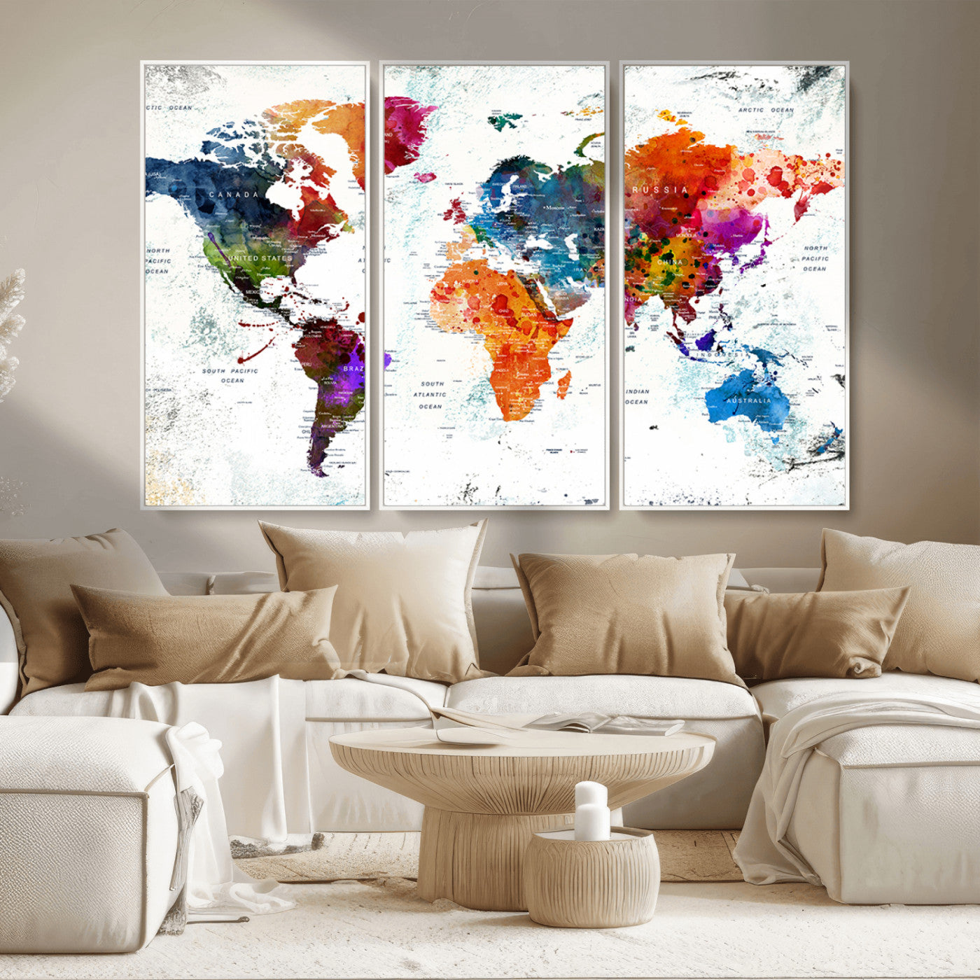 MGV-FC-48X32-3P - Push Pin World Map Canvas Print – Framed Wall Art for Couples to Track Their Travels – Anniversary