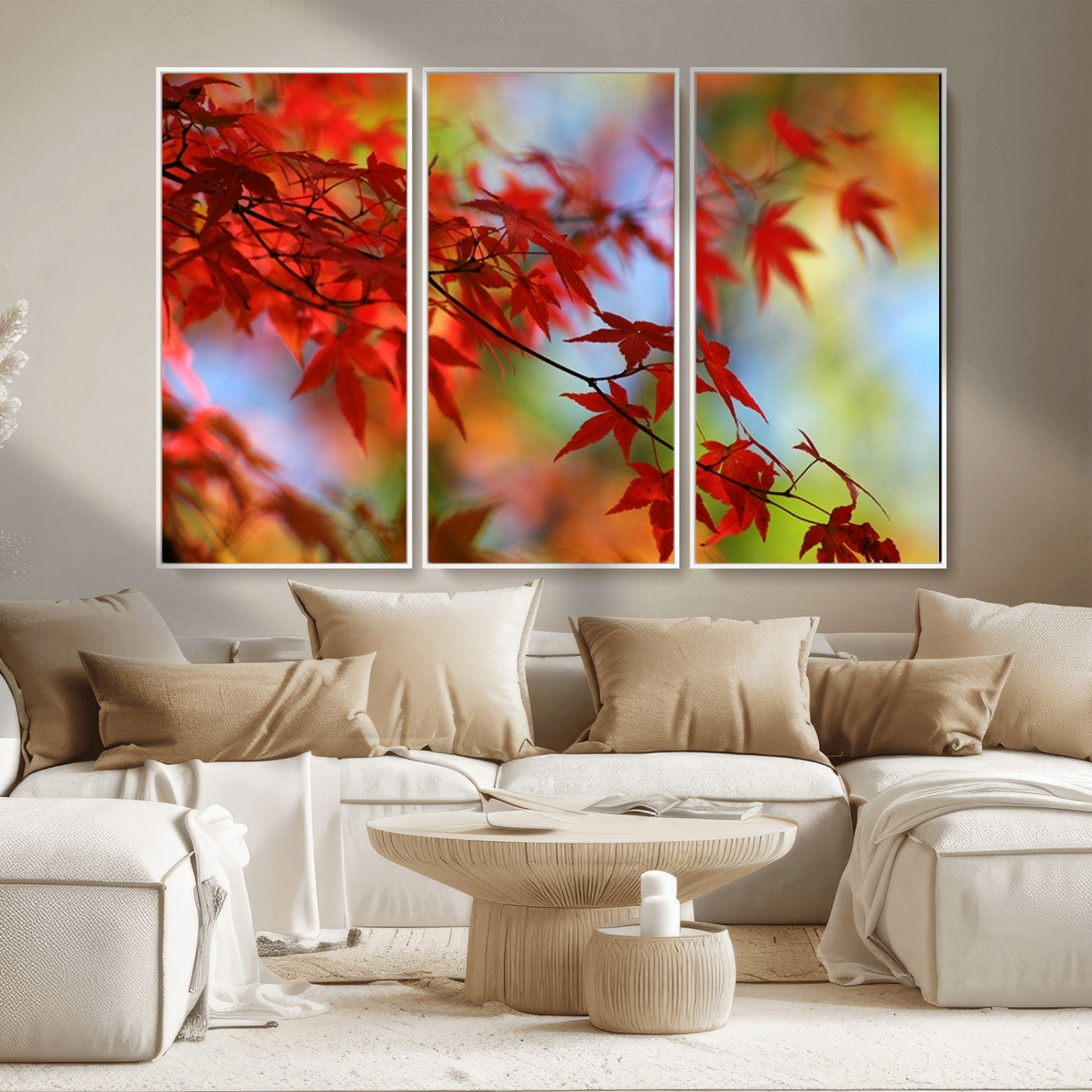 MGV-FC-48X32-3P - Red Leaves Autumn Forest Wall Art Canvas, Red Leaves Autumn Forest Canvas Print