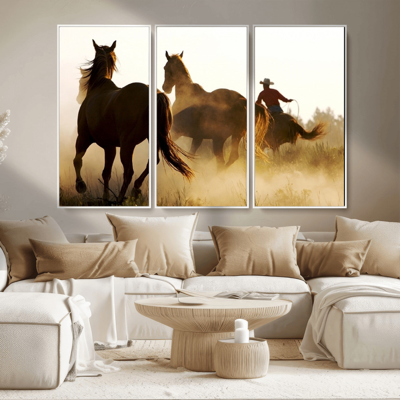 MGV-FC-48X32-3P - Horses and Cowboys Wall Art Canvas Print