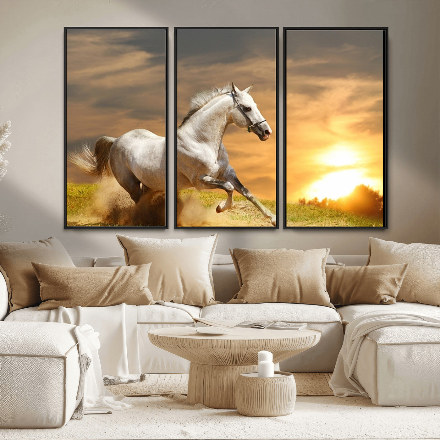 MGV-FC-48X32-3P - Large Wall Art Galloping White Horse at Sunset Canvas Print