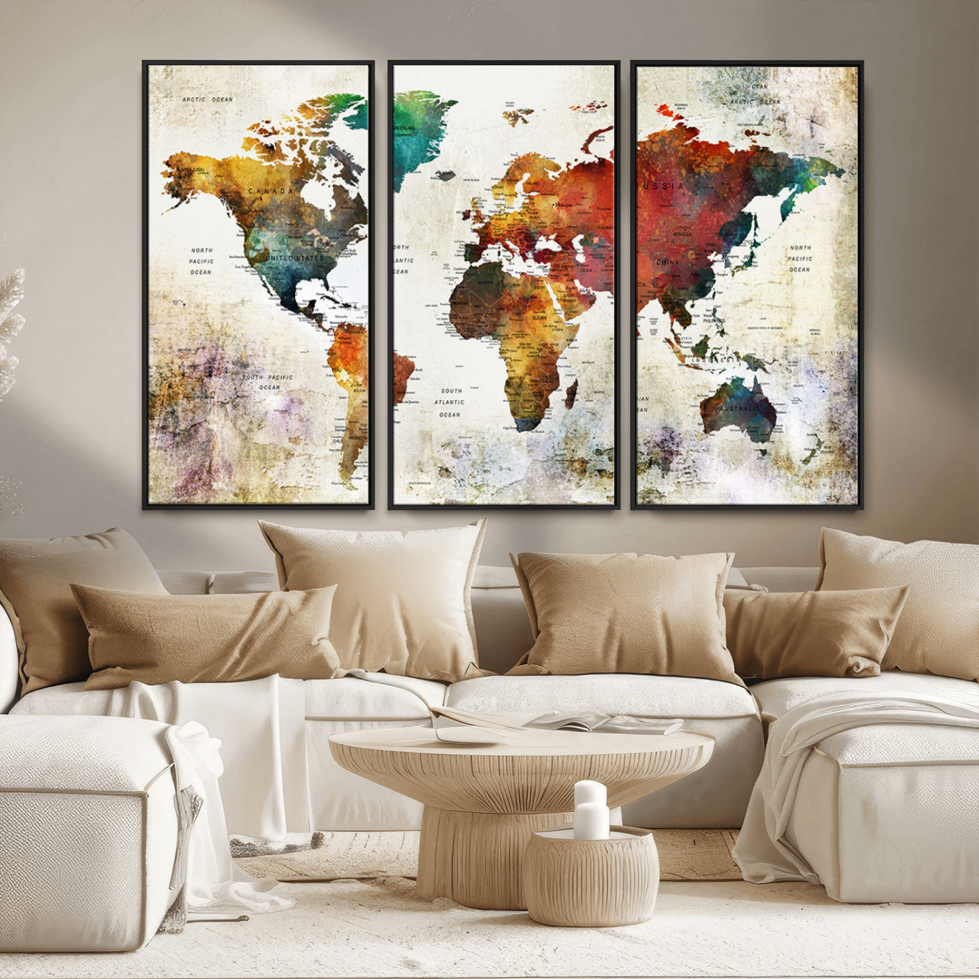 92207-MGV-FC-48X32-3P_Black-Push Pin World Map Canvas Print – Framed Wall Art for Couples to Track Their Travels – Anniversary