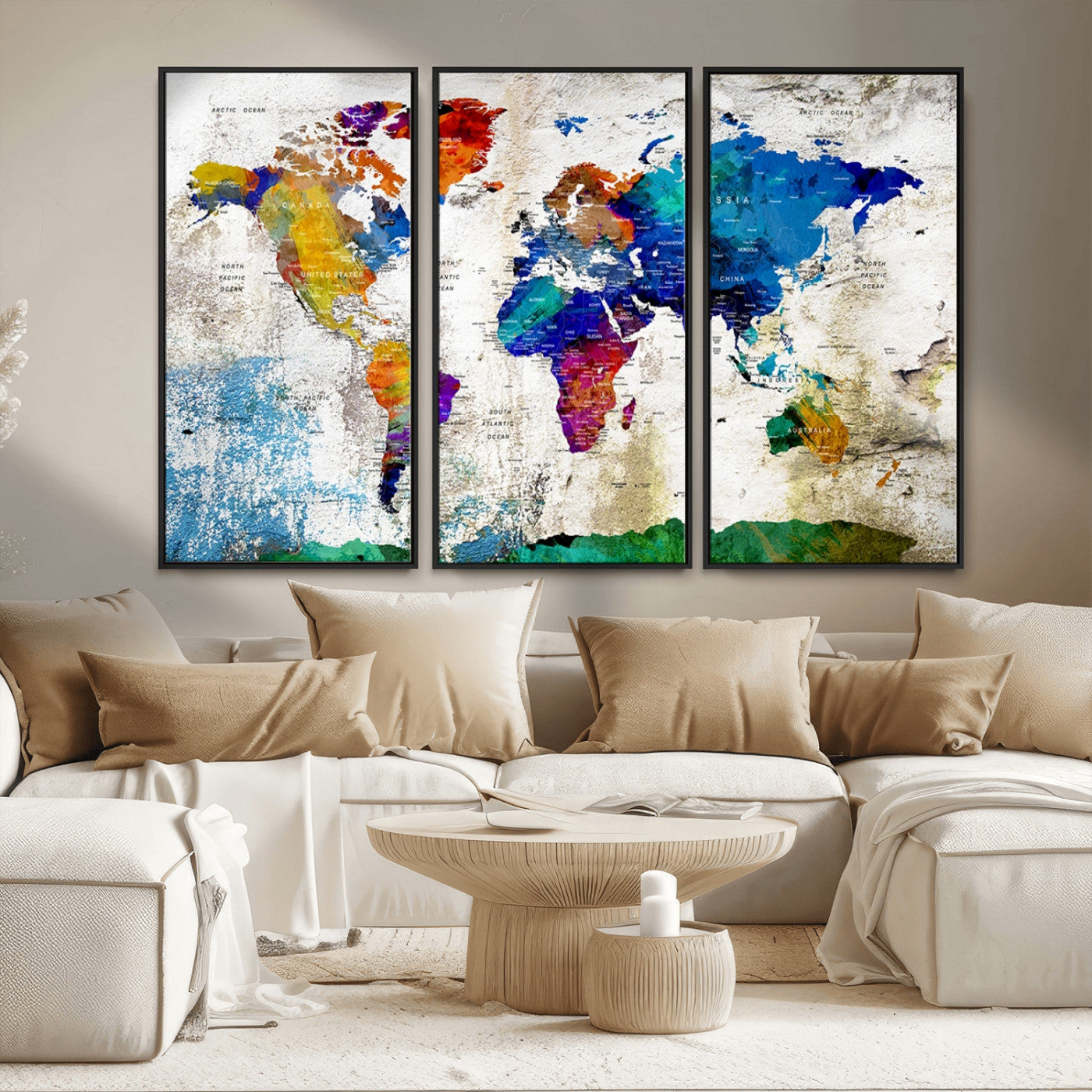 MGV-FC-48X32-3P - Push Pin World Map Canvas Print – Framed Wall Art for Couples to Track Their Travels – Anniversary