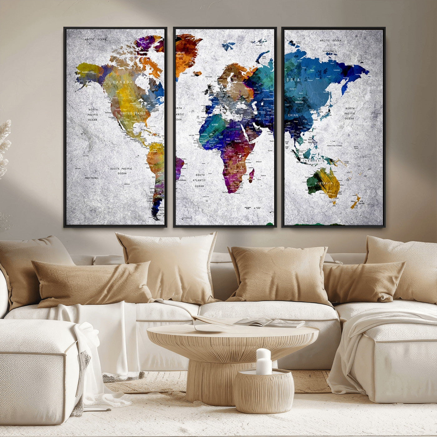 MGV-FC-48X32-3P - Push Pin World Map Canvas Print – Framed Wall Art for Couples to Track Their Travels – Anniversary