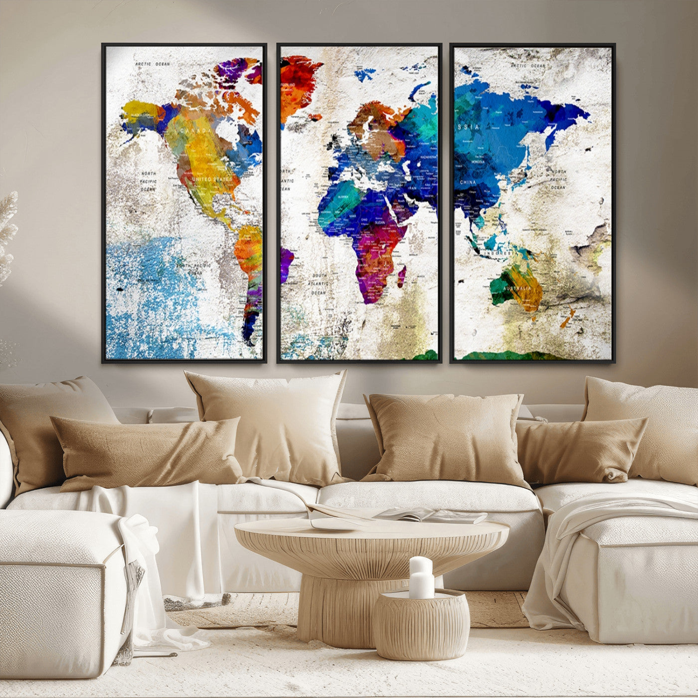 MGV-FC-48X32-3P - Push Pin World Map Canvas Print – Framed Wall Art for Couples to Track Their Travels – Anniversary