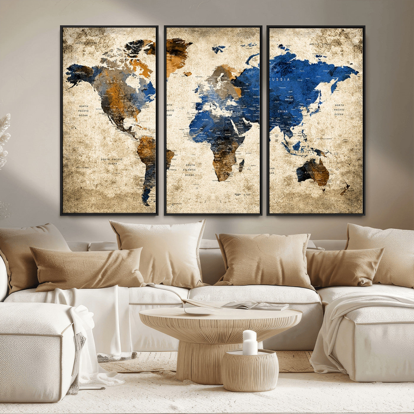 MGV-FC-48X32-3P - Push Pin World Map Canvas Print – Framed Wall Art for Couples to Track Their Travels – Anniversary