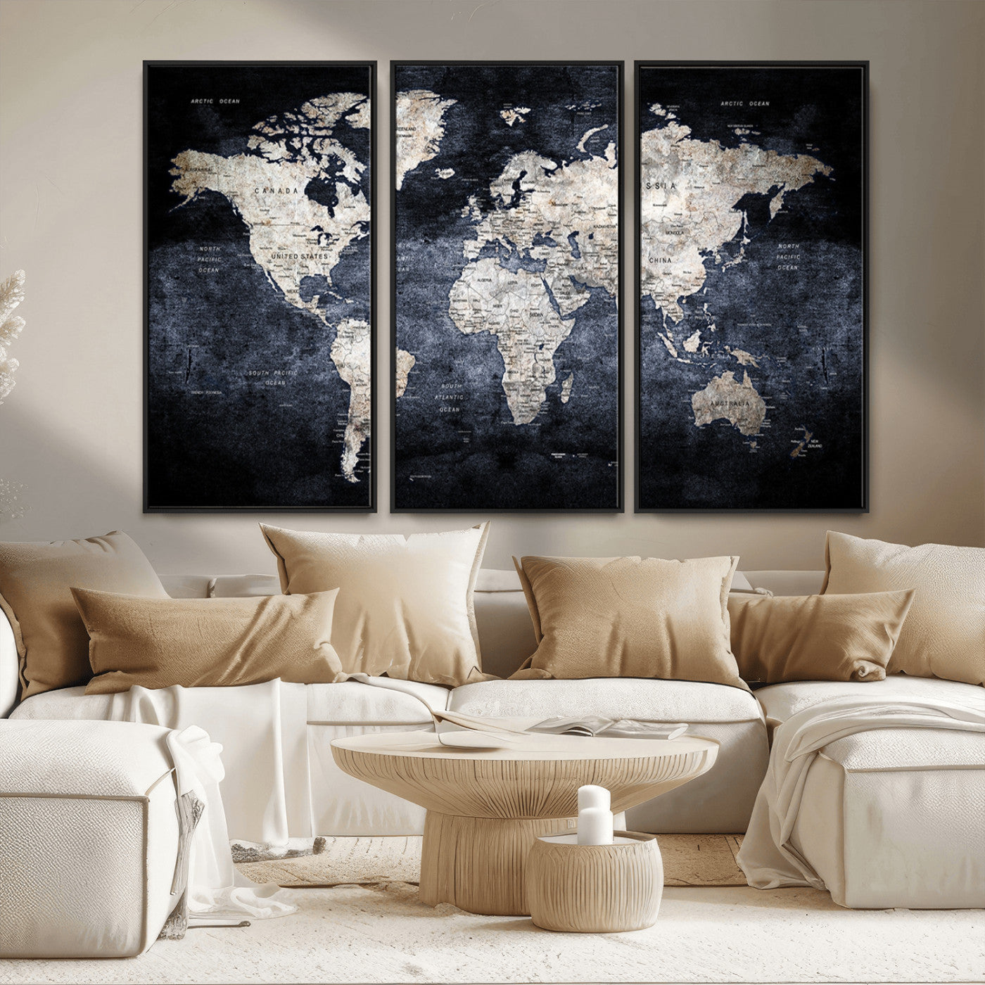 MGV-FC-48X32-3P - World Map Wall Art Canvas Print for Home and Office Decor