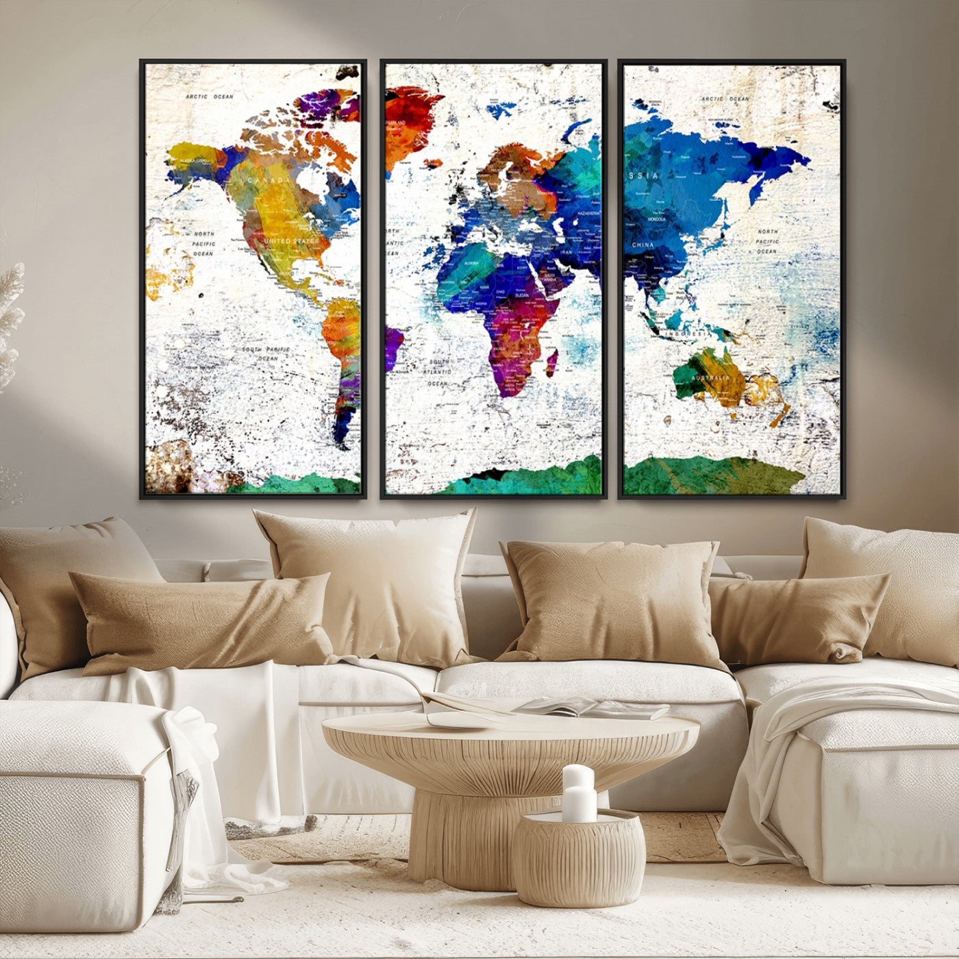 MGV-FC-48X32-3P - Push Pin World Map Canvas Print – Framed Wall Art for Couples to Track Their Travels – Anniversary