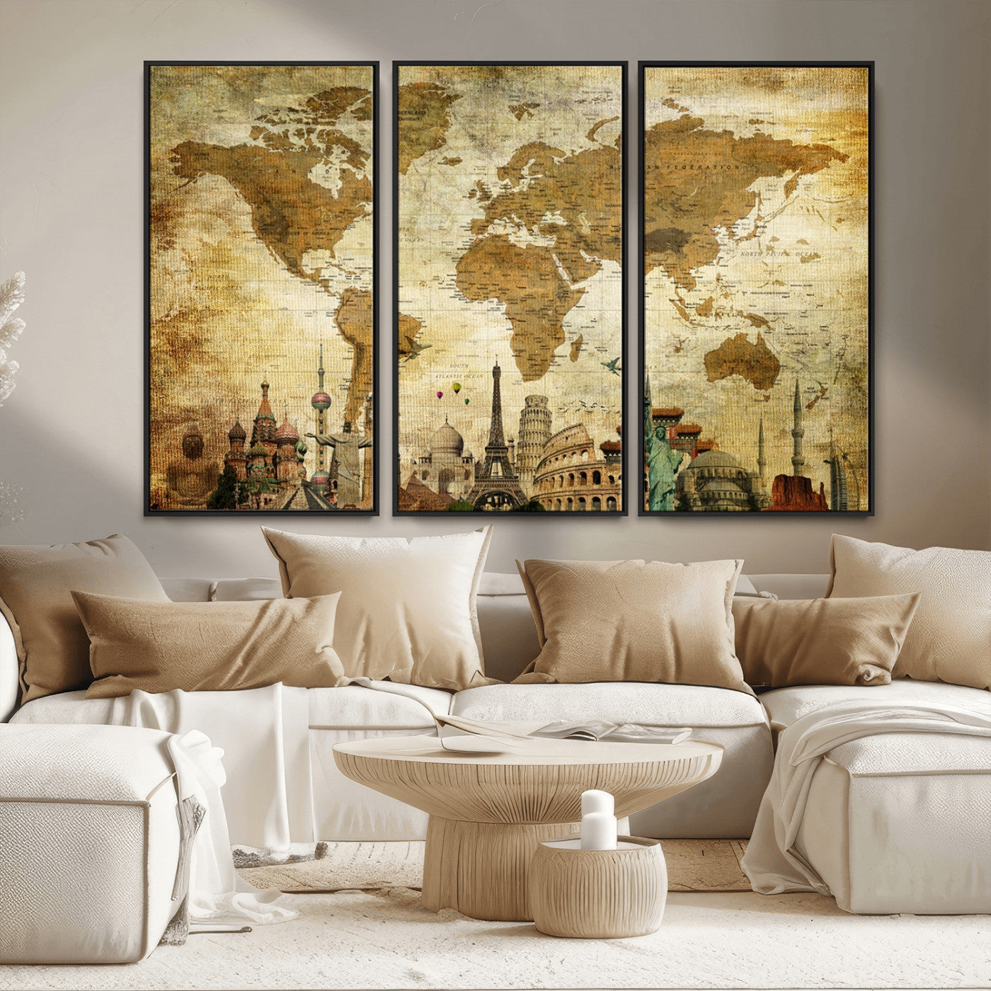 MGV-FC-48X32-3P - Push Pin World Map Canvas Print – Framed Wall Art for Couples to Track Their Travels – Anniversary