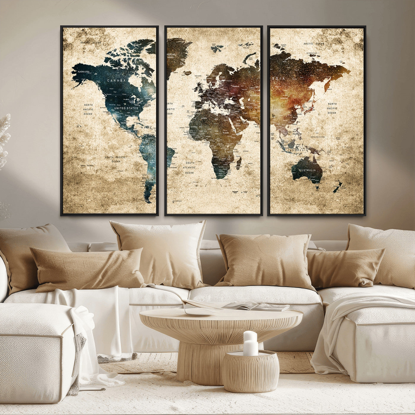 MGV-FC-48X32-3P - Push Pin World Map Canvas Print – Framed Wall Art for Couples to Track Their Travels – Anniversary