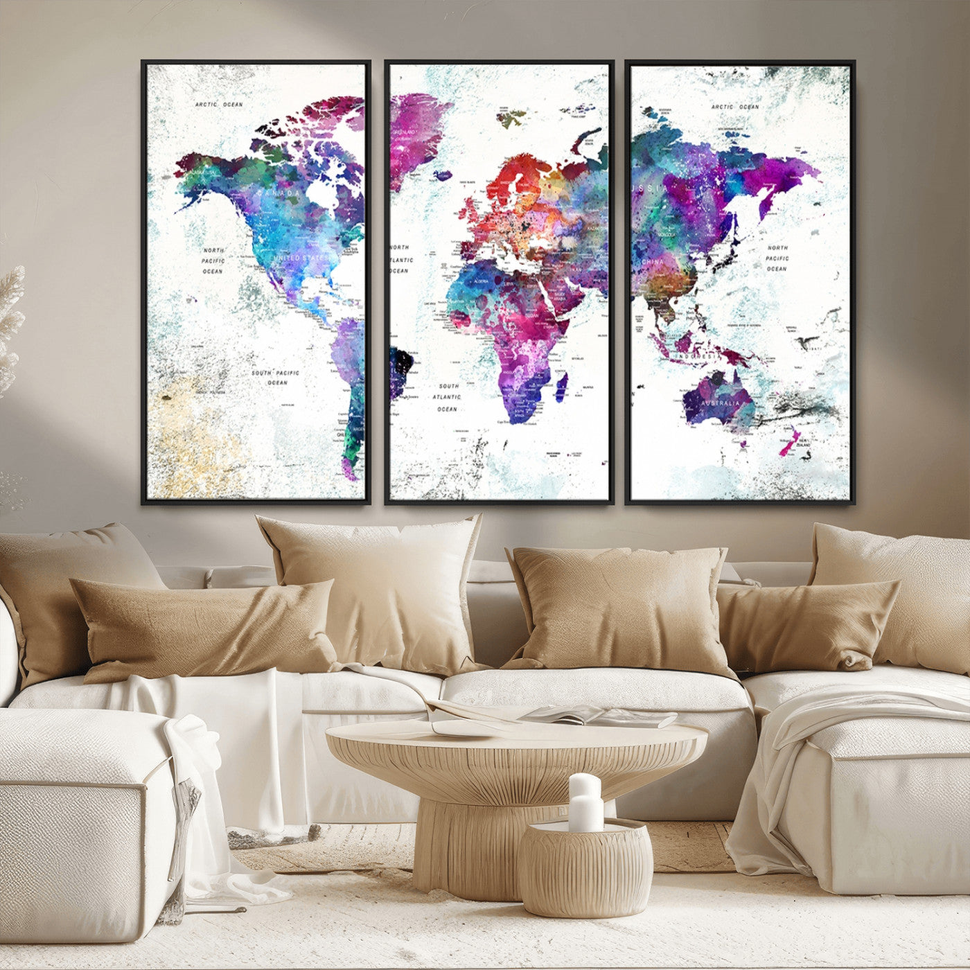 MGV-FC-48X32-3P - Push Pin World Map Canvas Print – Framed Wall Art for Couples to Track Their Travels – Anniversary