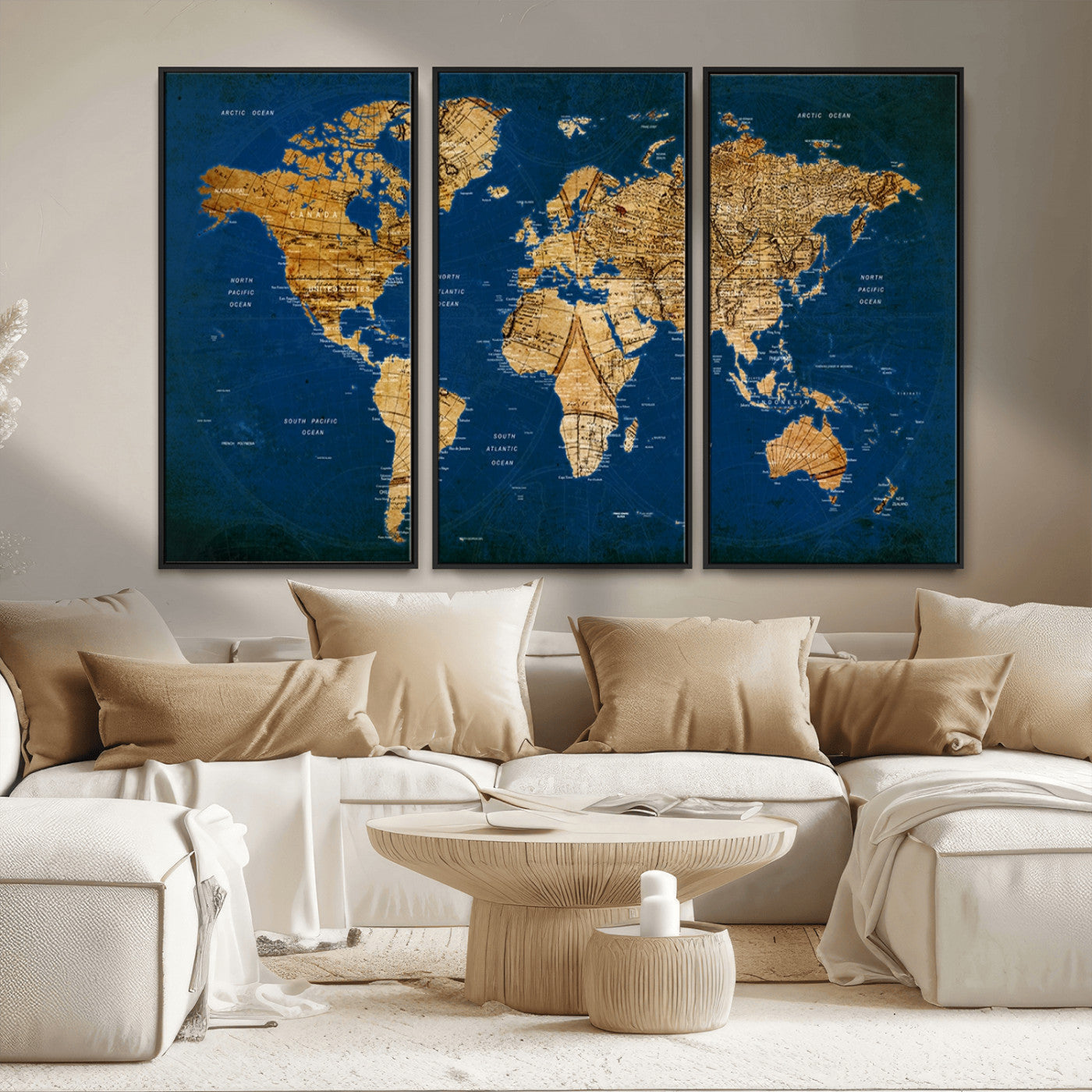 MGV-FC-48X32-3P - Push Pin World Map Canvas Print – Framed Wall Art for Couples to Track Their Travels – Anniversary