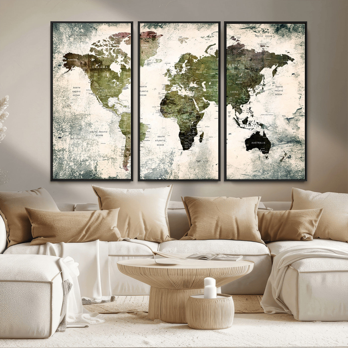 MGV-FC-48X32-3P - Push Pin World Map Canvas Print – Framed Wall Art for Couples to Track Their Travels – Anniversary
